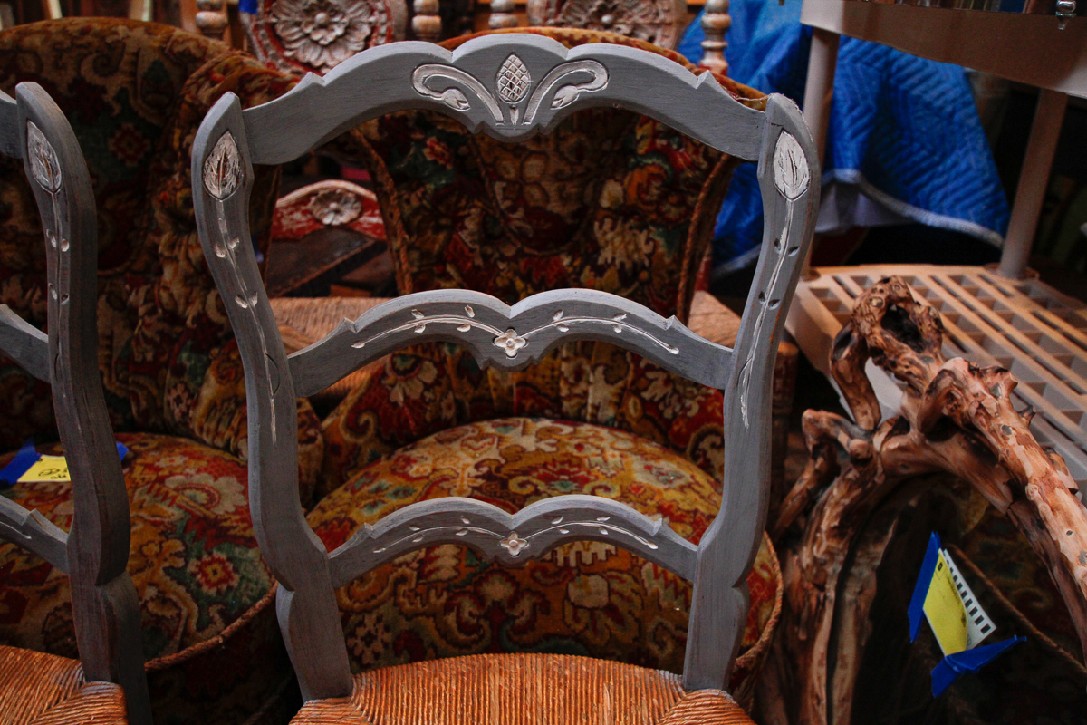 Two Painted Rush Seat Side Chairs