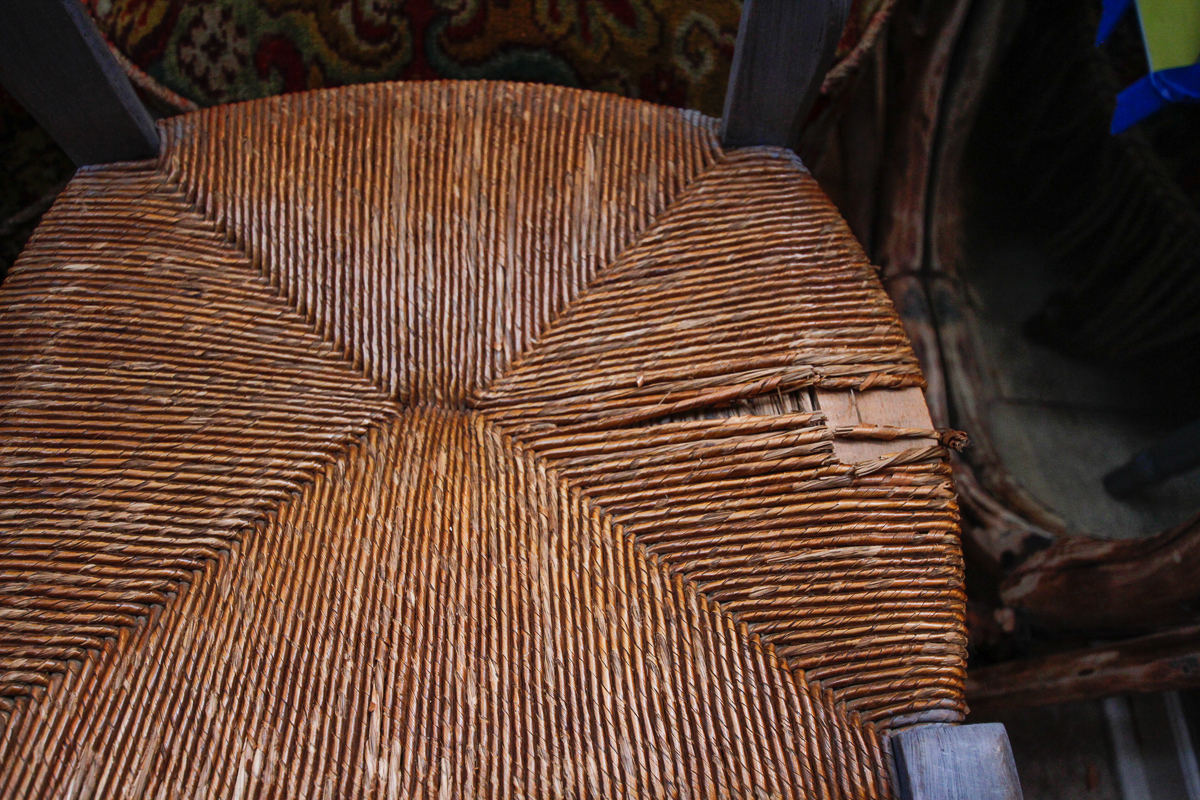 Two Painted Rush Seat Side Chairs