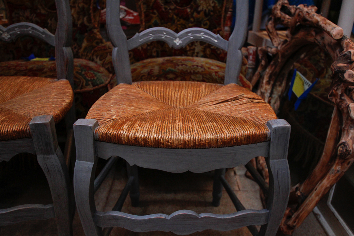 Two Painted Rush Seat Side Chairs