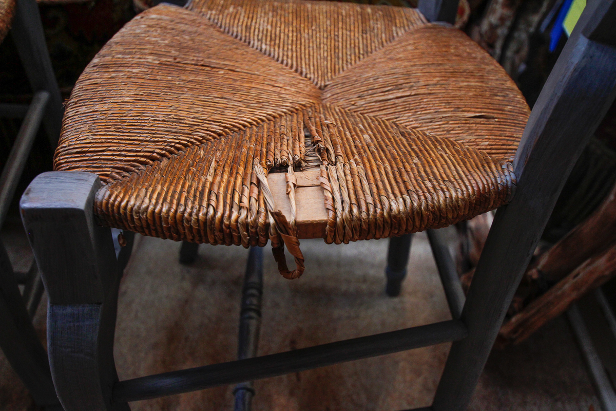 Two Painted Rush Seat Side Chairs