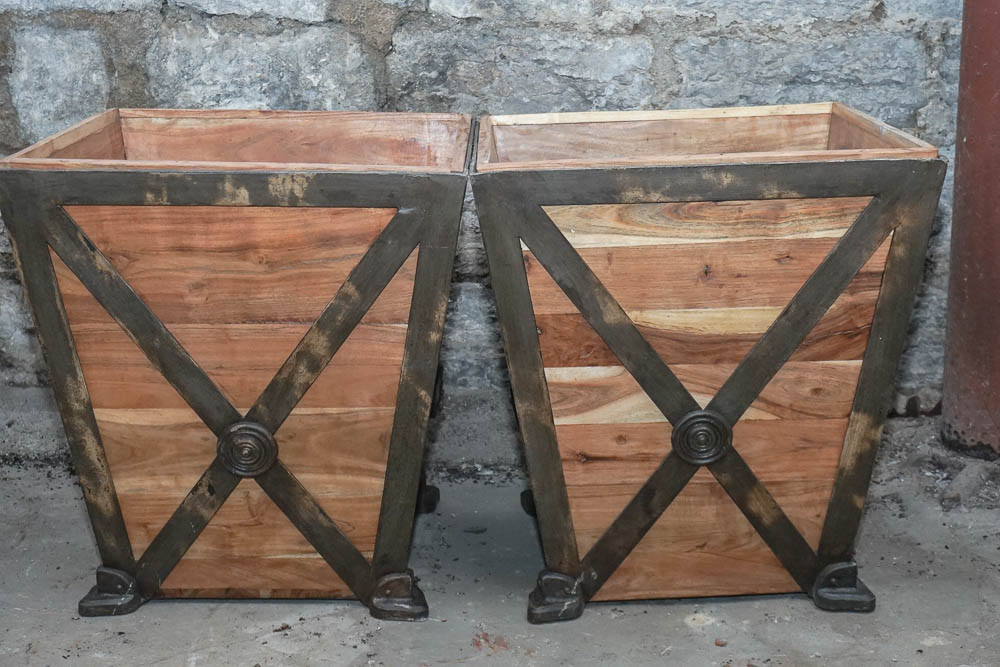 Pair of Wood and Metal Planters