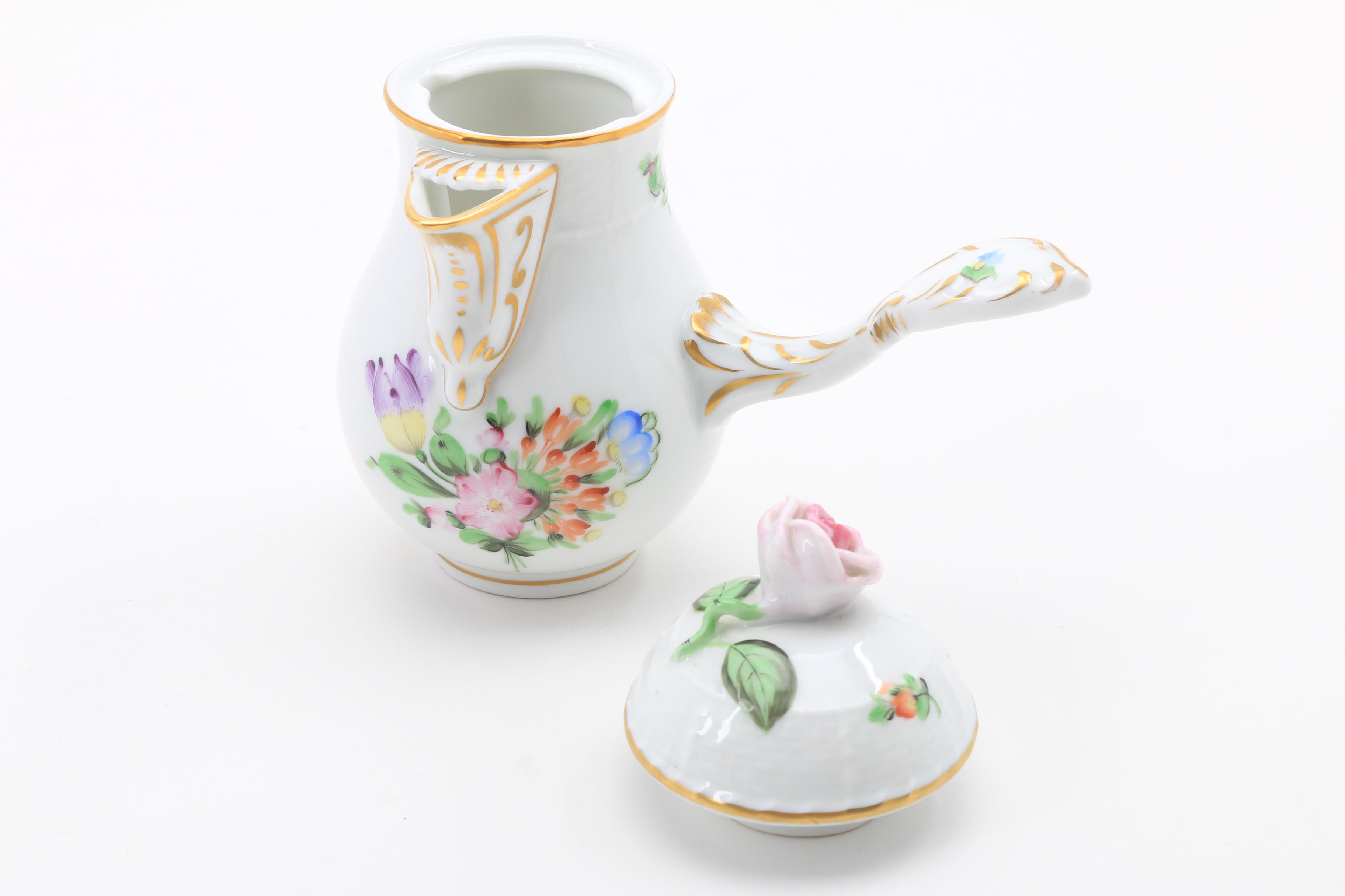 Herend Porcelain "Printemps" Tray, Vase and Cocoa Pot