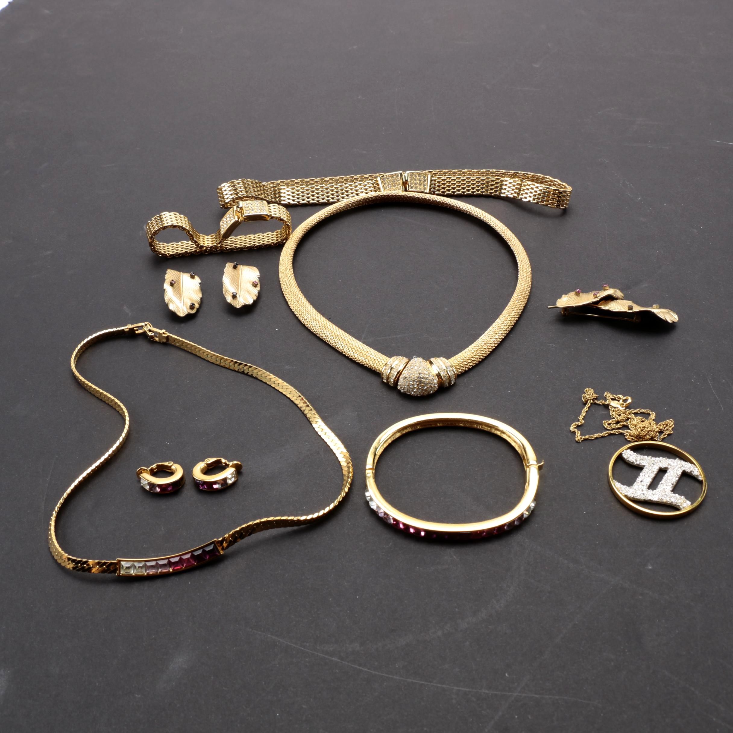 Gold Tone Costume Jewelry Including Givenchy