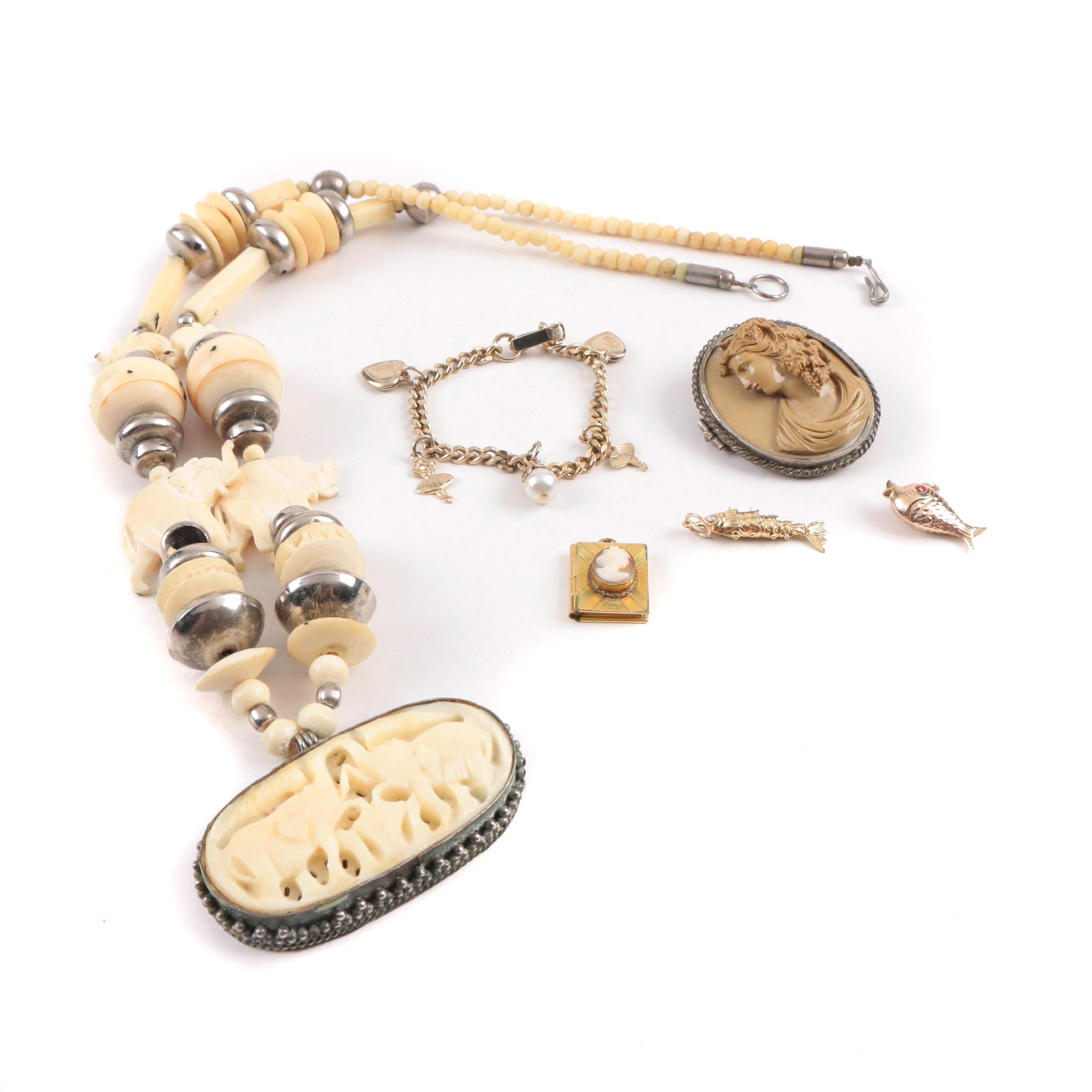 Vintage Jewelry Including Carved Bone
