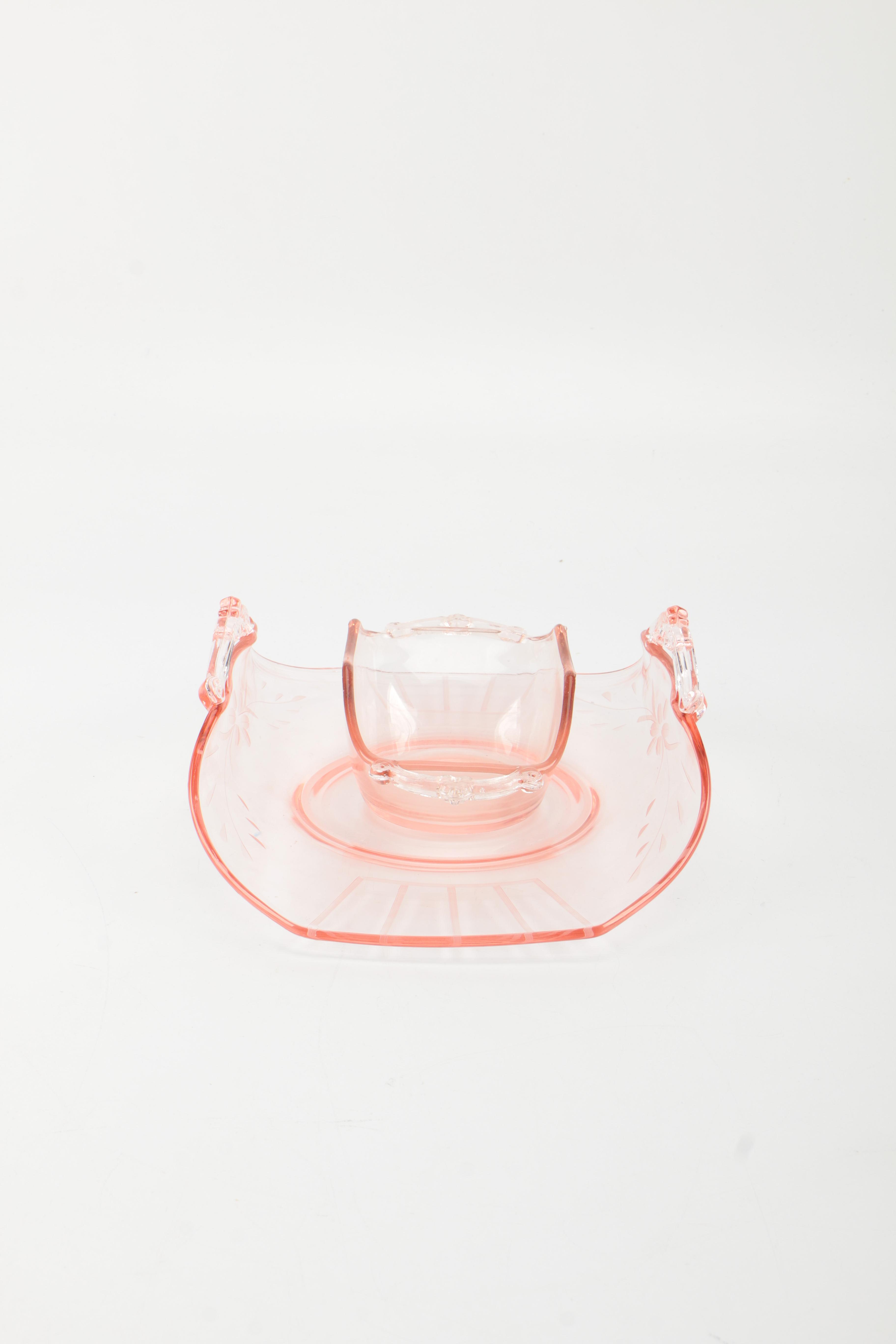 Vintage Pink Glass Serving Tray and Bowl EBTH
