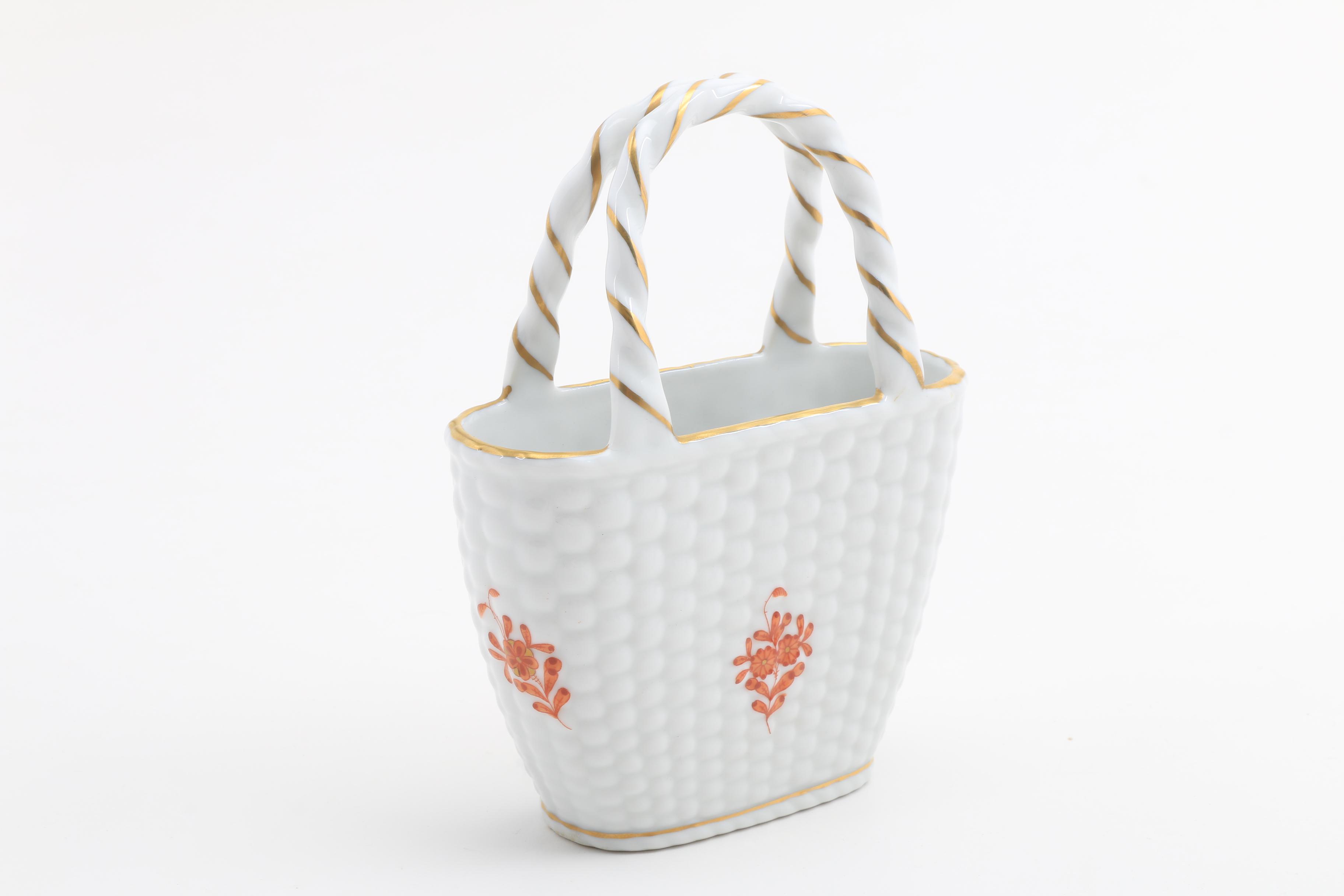 Herend "Chinese Bouquet Rust" Egg Cups, Pitchers, Basket and Ring