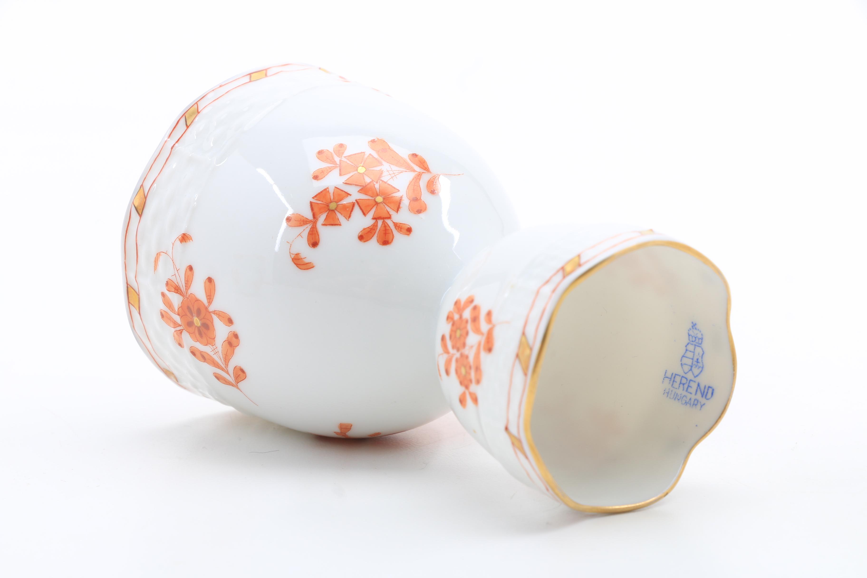 Herend "Chinese Bouquet Rust" Egg Cups, Pitchers, Basket and Ring