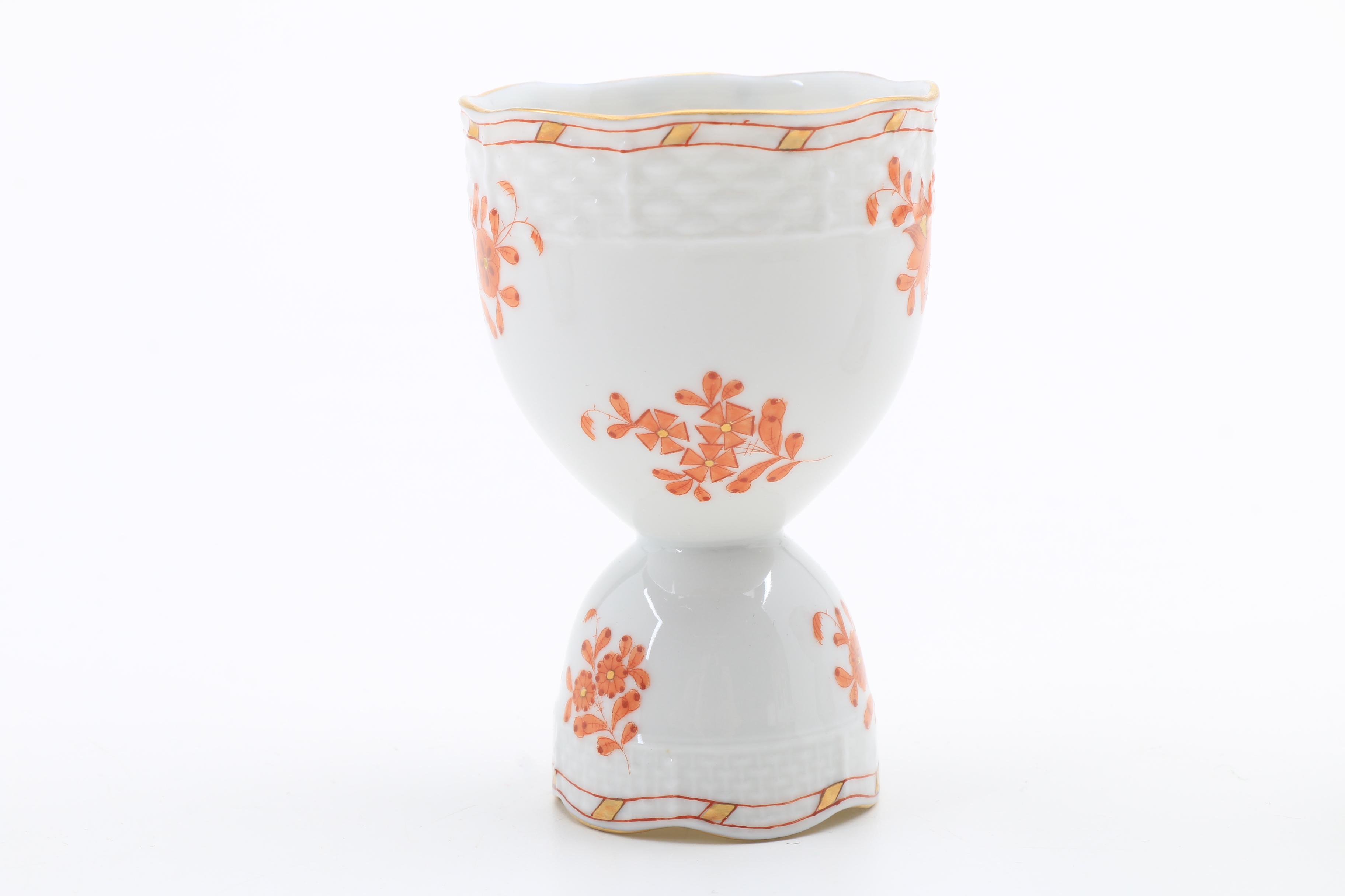 Herend "Chinese Bouquet Rust" Egg Cups, Pitchers, Basket and Ring