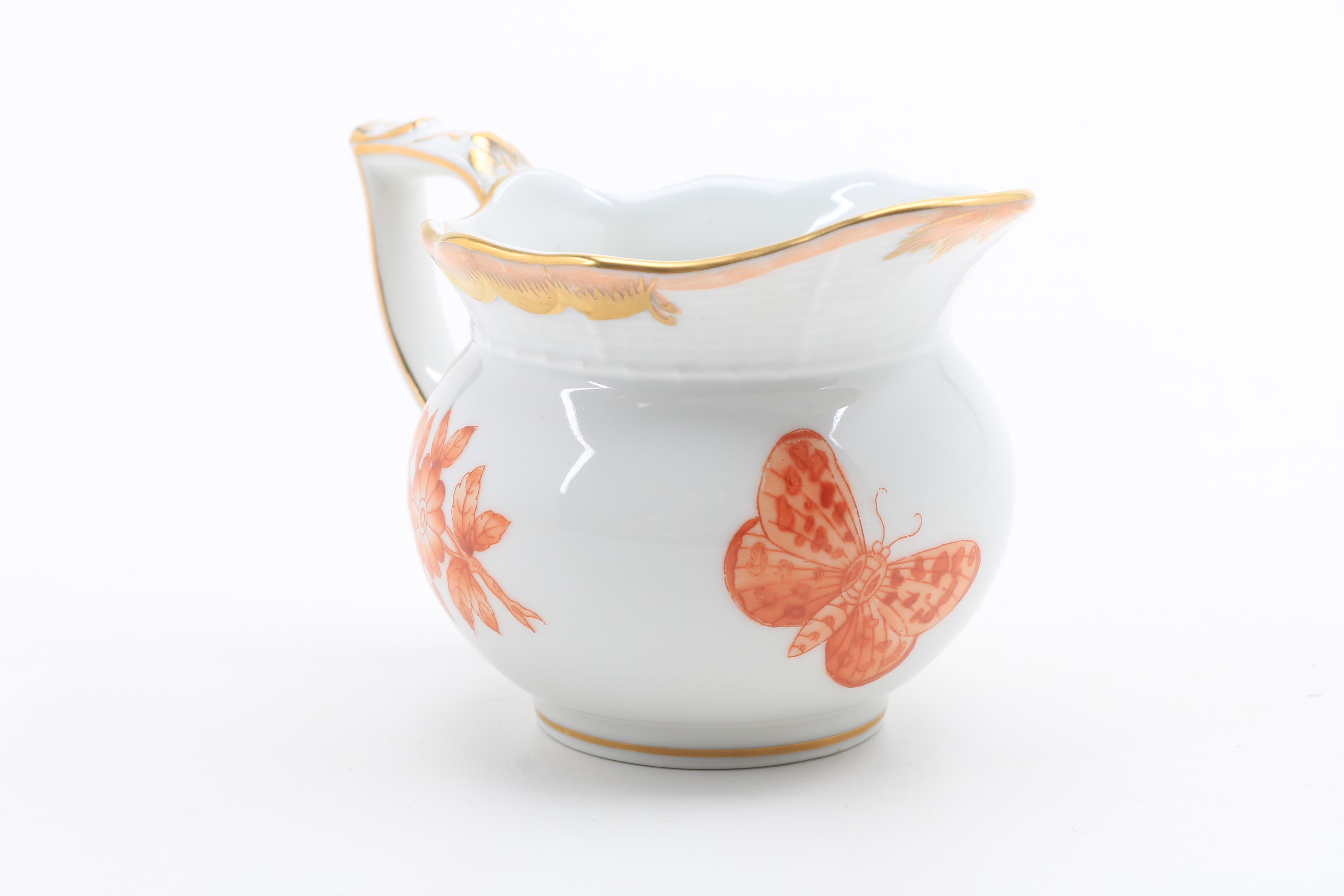 Herend "Chinese Bouquet Rust" Egg Cups, Pitchers, Basket and Ring