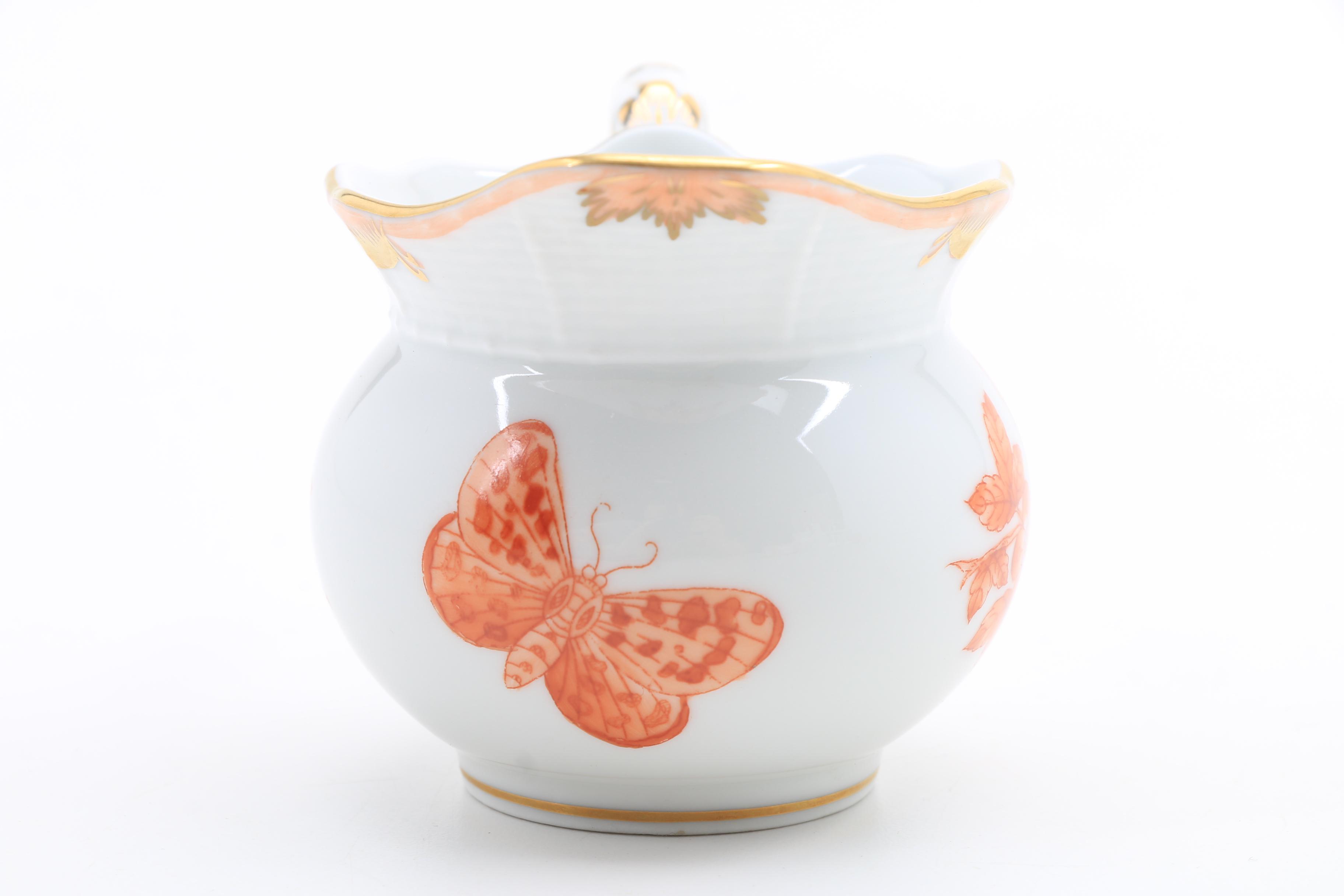 Herend "Chinese Bouquet Rust" Egg Cups, Pitchers, Basket and Ring