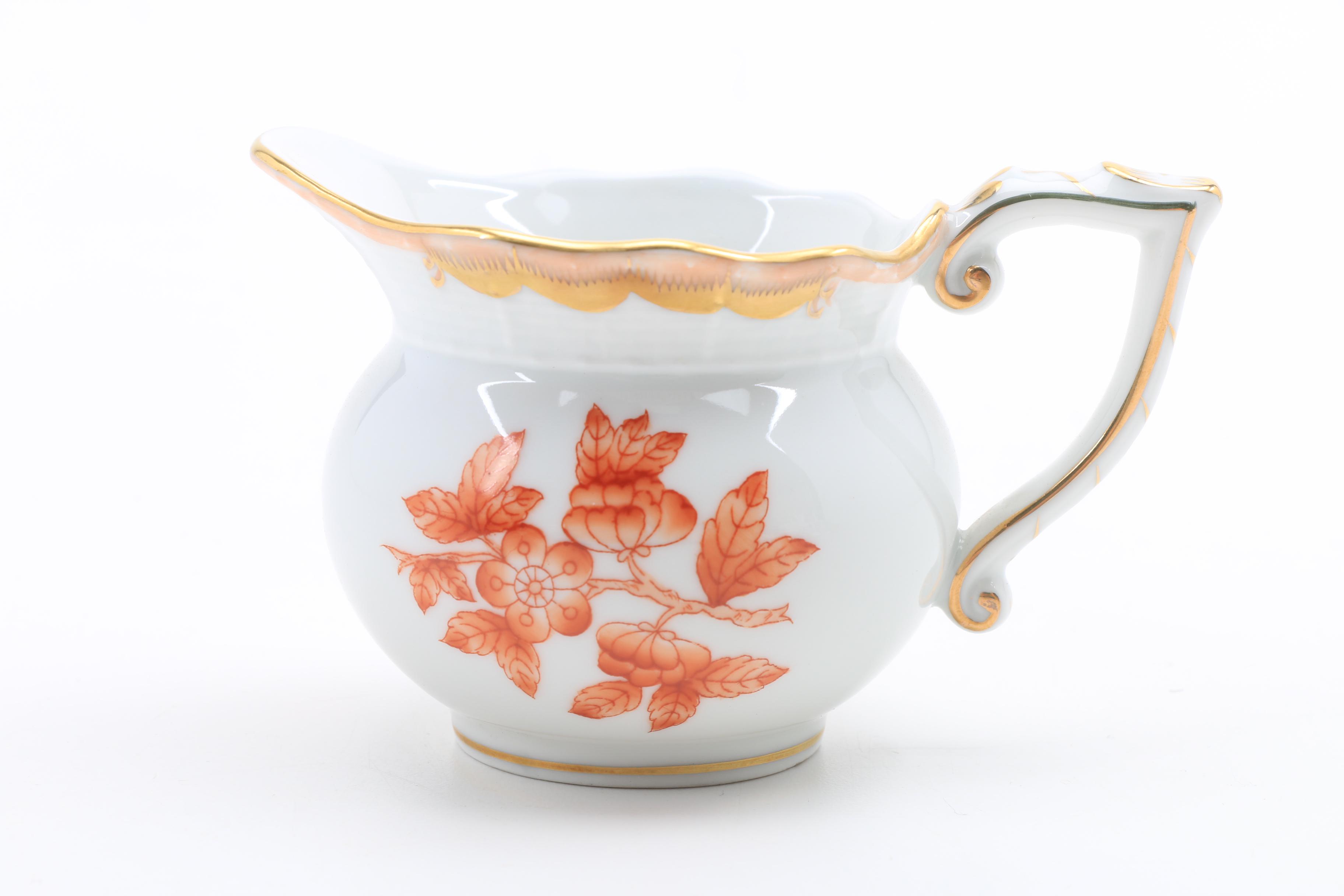 Herend "Chinese Bouquet Rust" Egg Cups, Pitchers, Basket and Ring