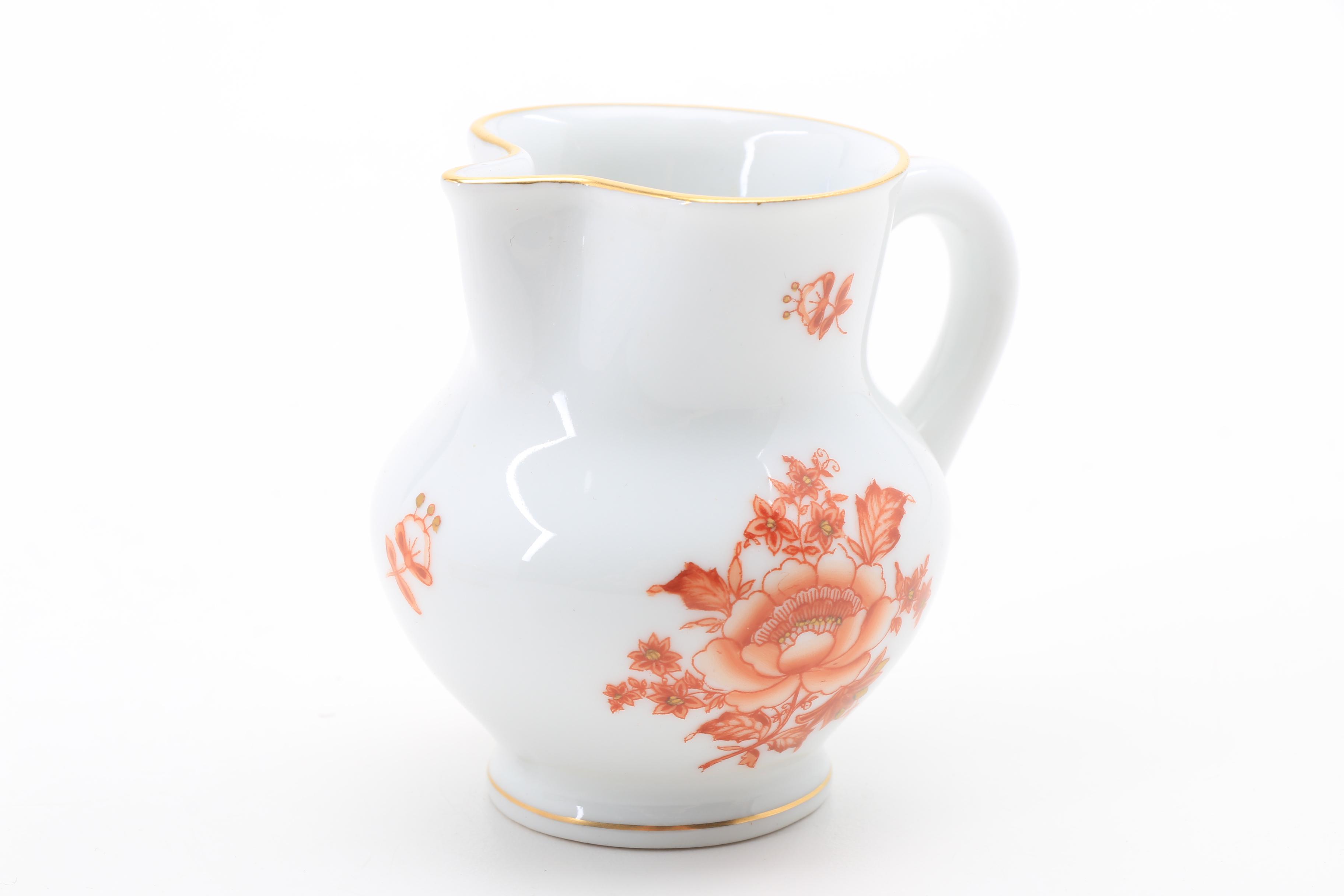 Herend "Chinese Bouquet Rust" Egg Cups, Pitchers, Basket and Ring