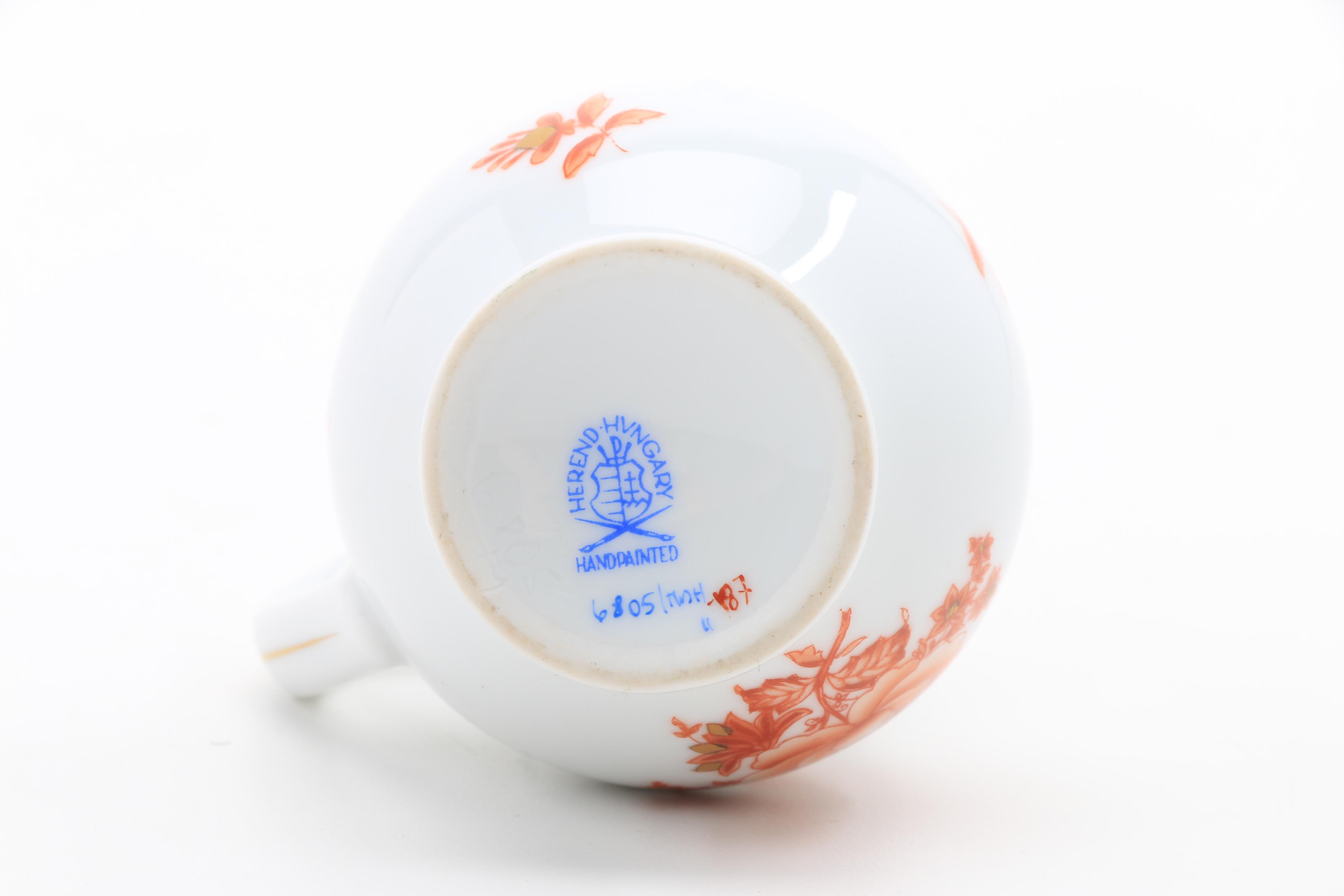 Herend "Chinese Bouquet Rust" Egg Cups, Pitchers, Basket and Ring