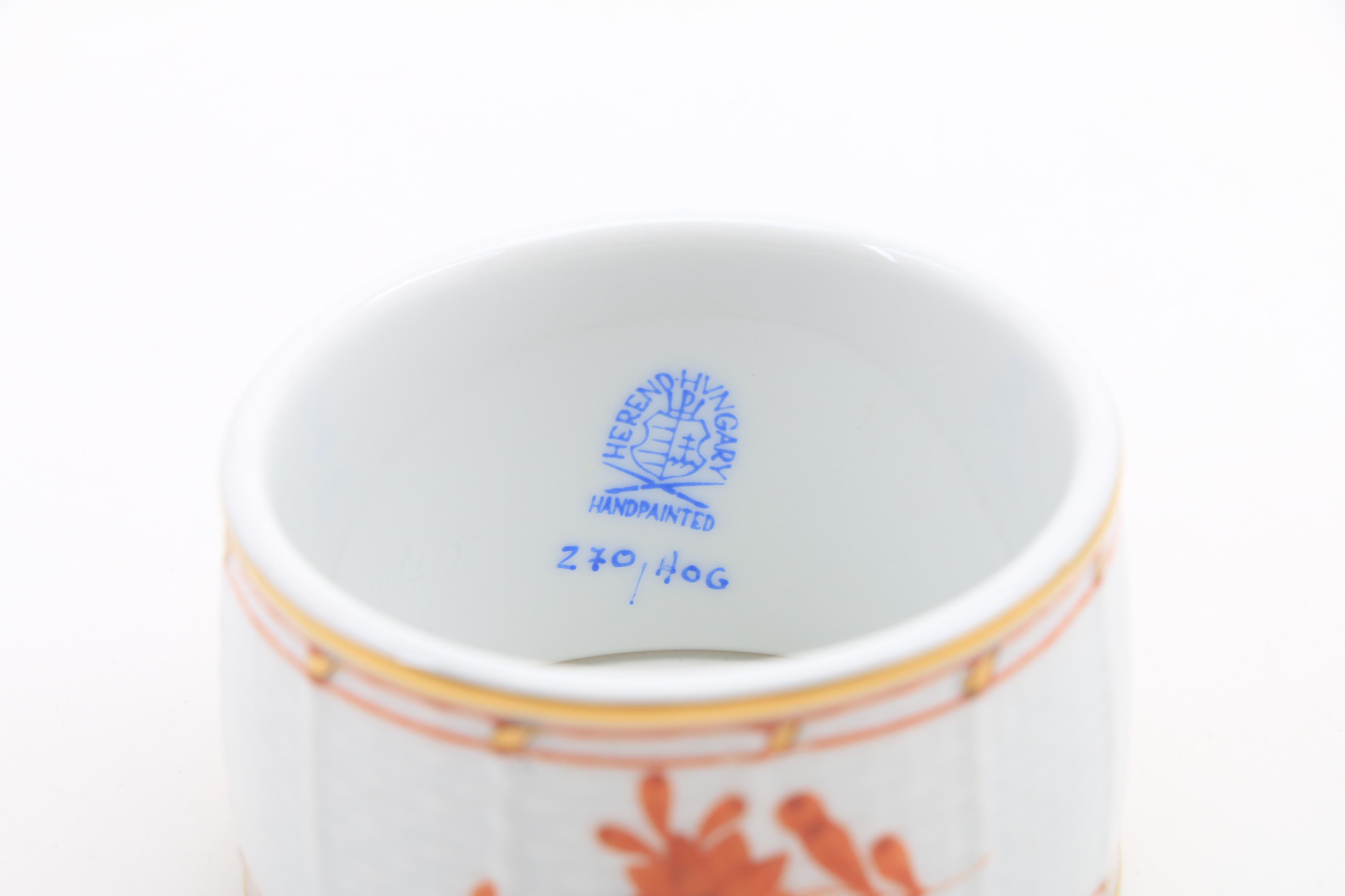 Herend "Chinese Bouquet Rust" Egg Cups, Pitchers, Basket and Ring