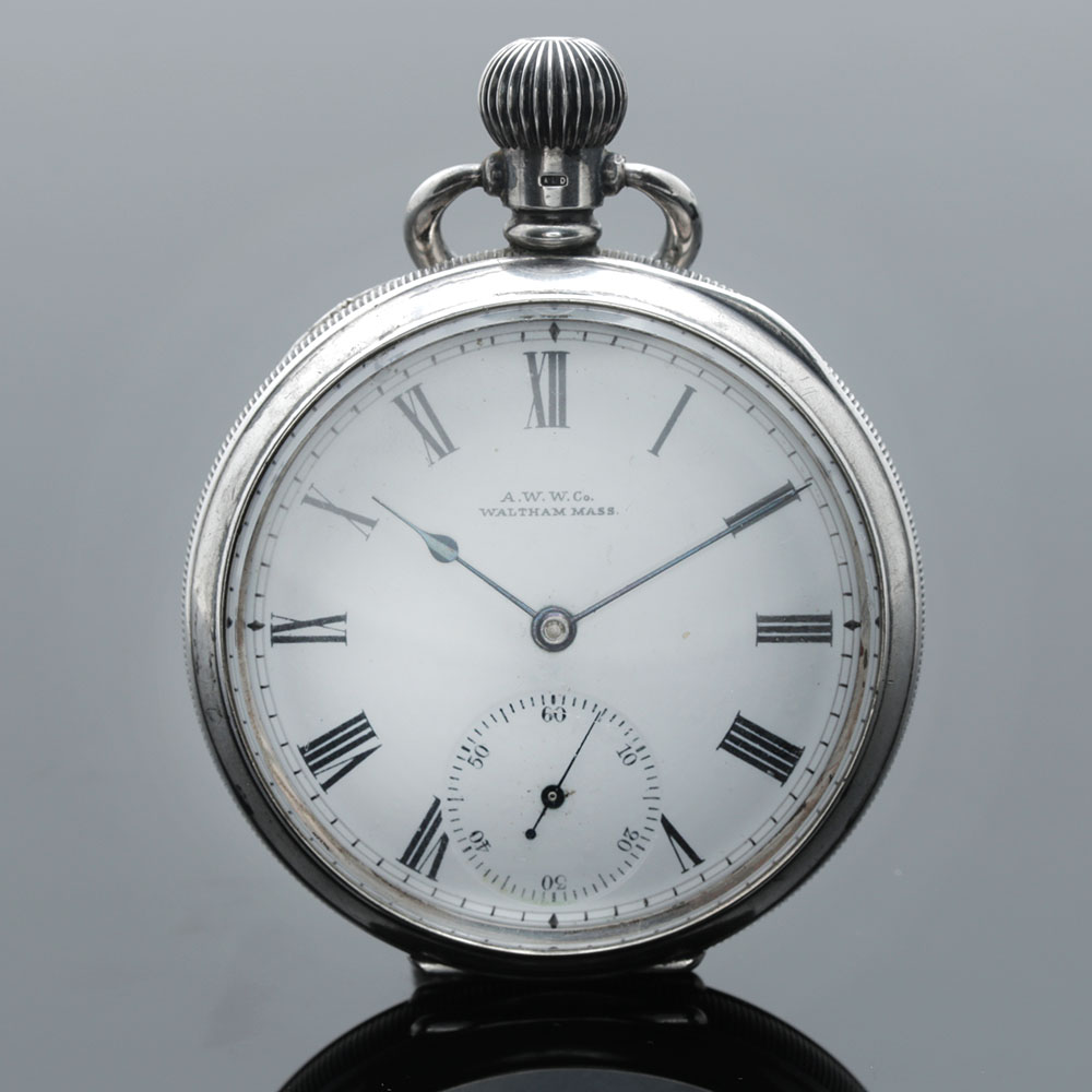 Antique Sterling Silver Waltham Open Face Pocket Watch