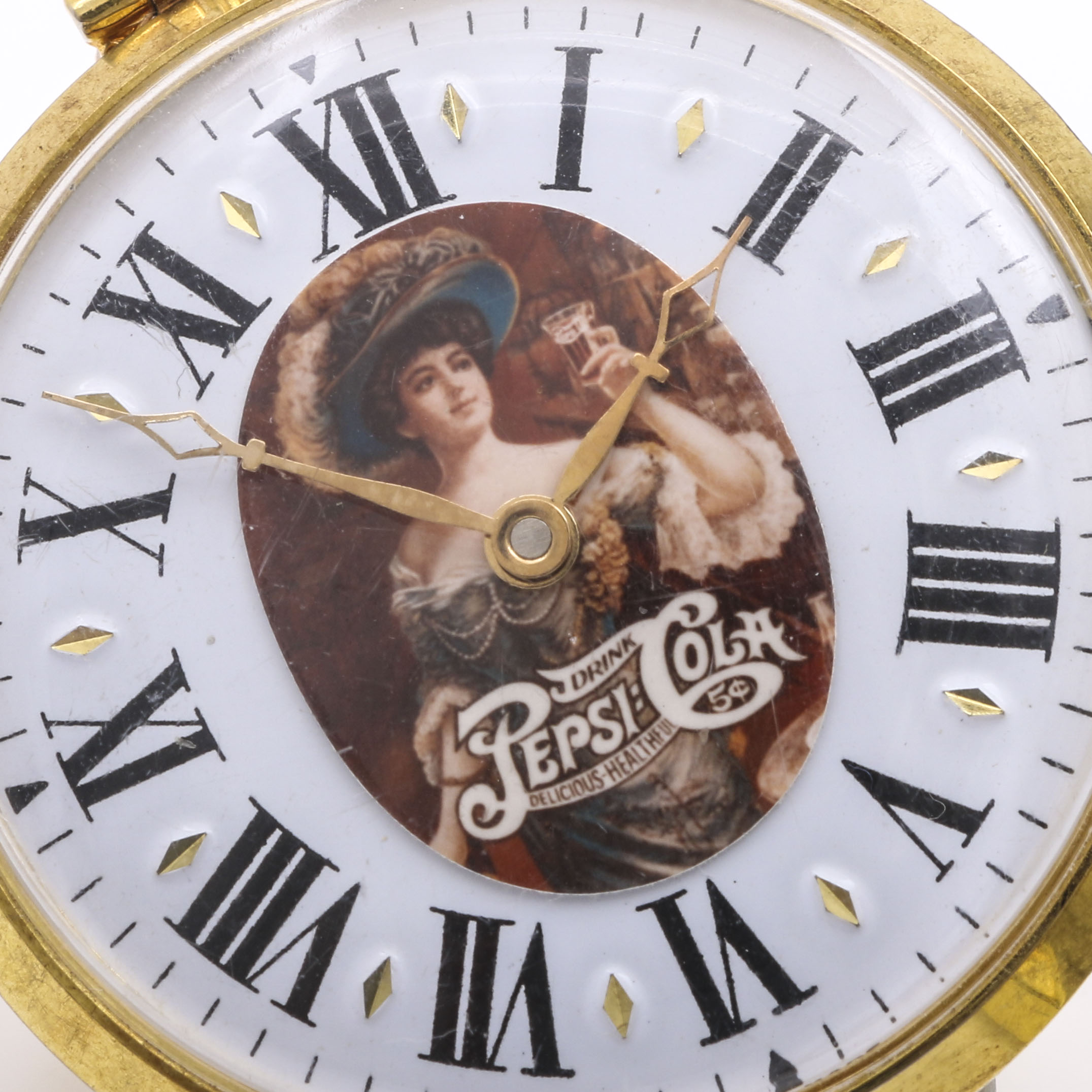 Gold Tone Pendant Watches Including Sheffield and Pepsi-Cola