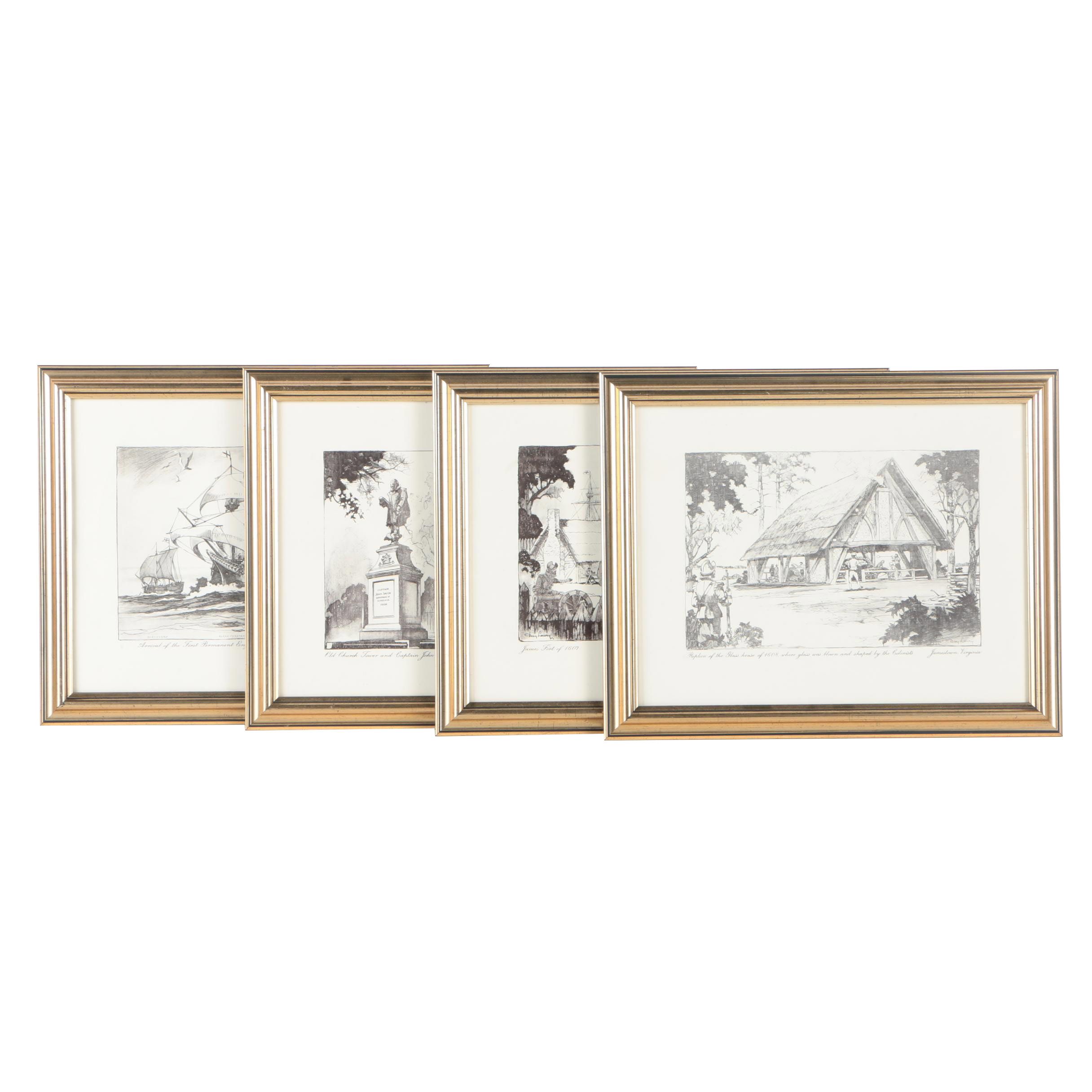 After Day Lowry Black and White Halftone Prints of Scenes From Jamestown, Virginia