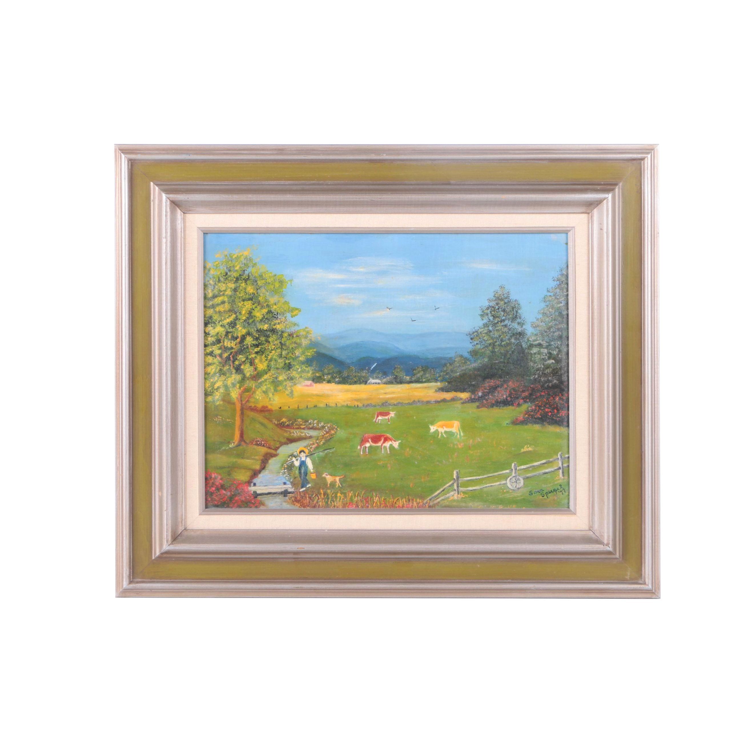 Sara Springer Oil on Board Pastoral Painting