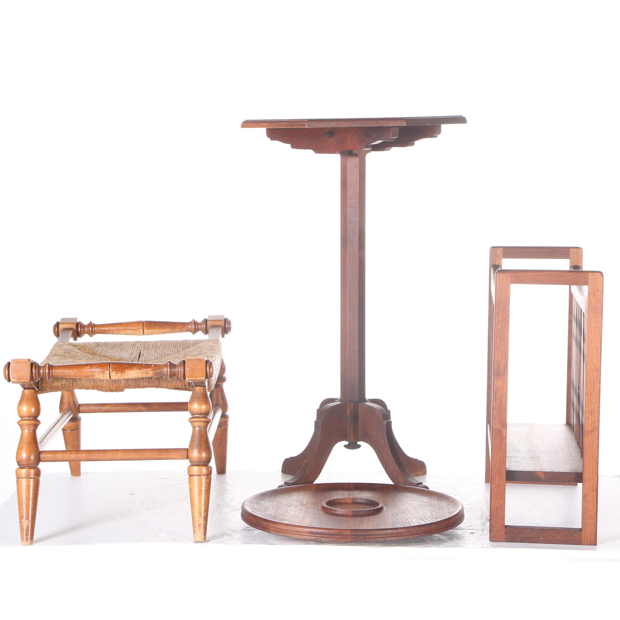 Footstool by Tell City, Tilt-top Side Table, Magazine Rack