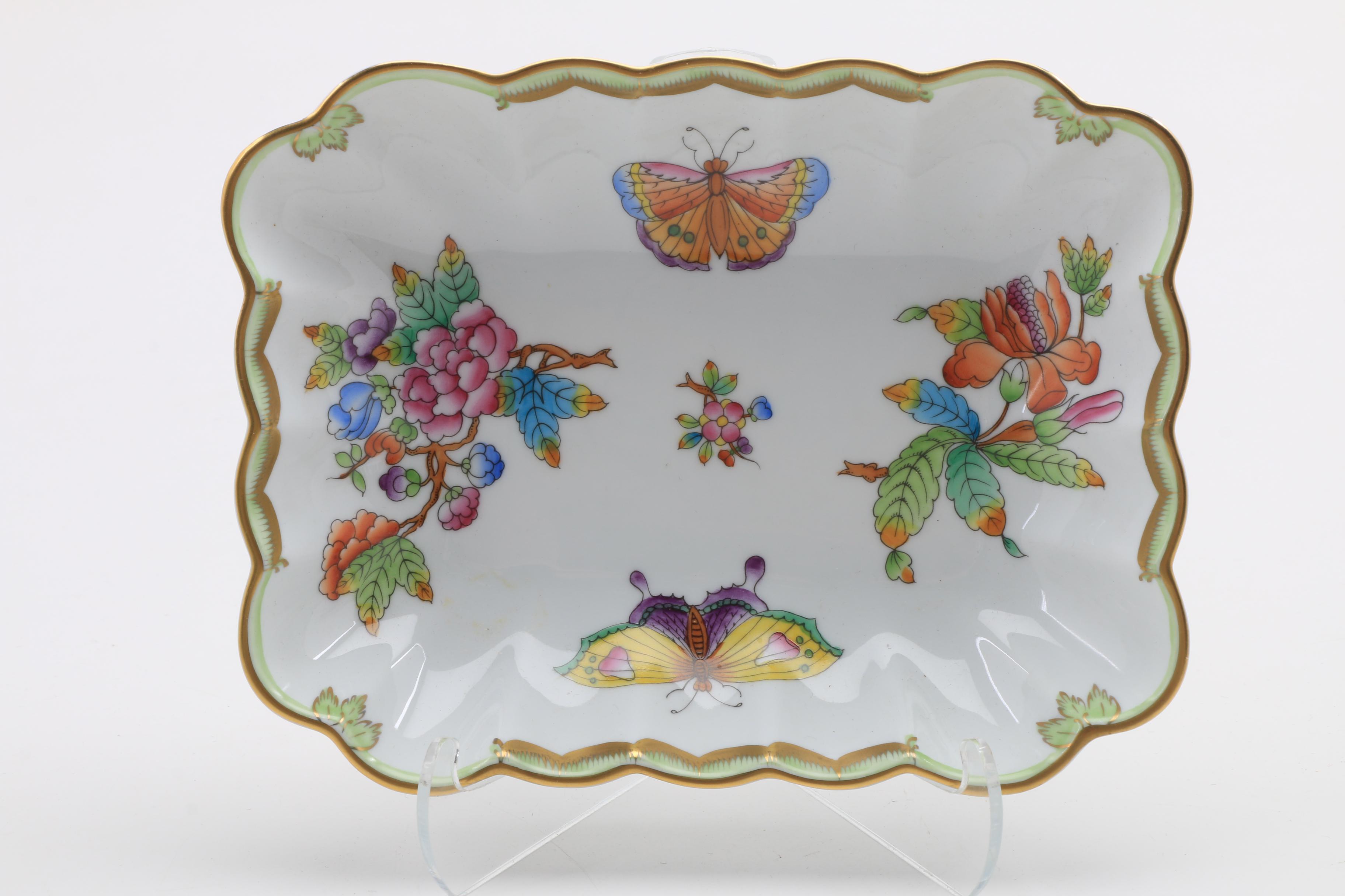 Herend Hand Painted "Queen Victoria" Compote, Tray and Bon Bon