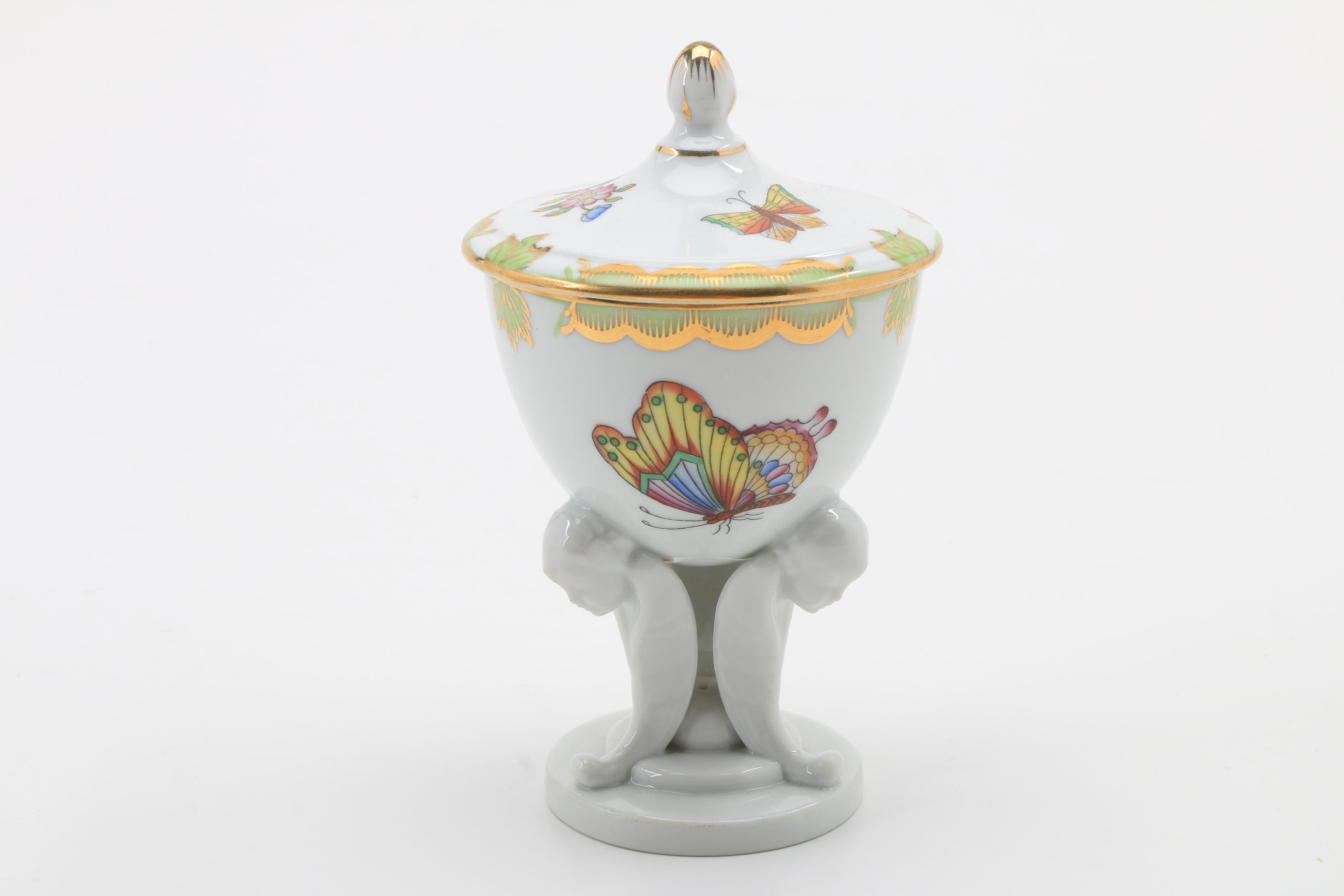 Herend Hand Painted "Queen Victoria" Compote, Tray and Bon Bon