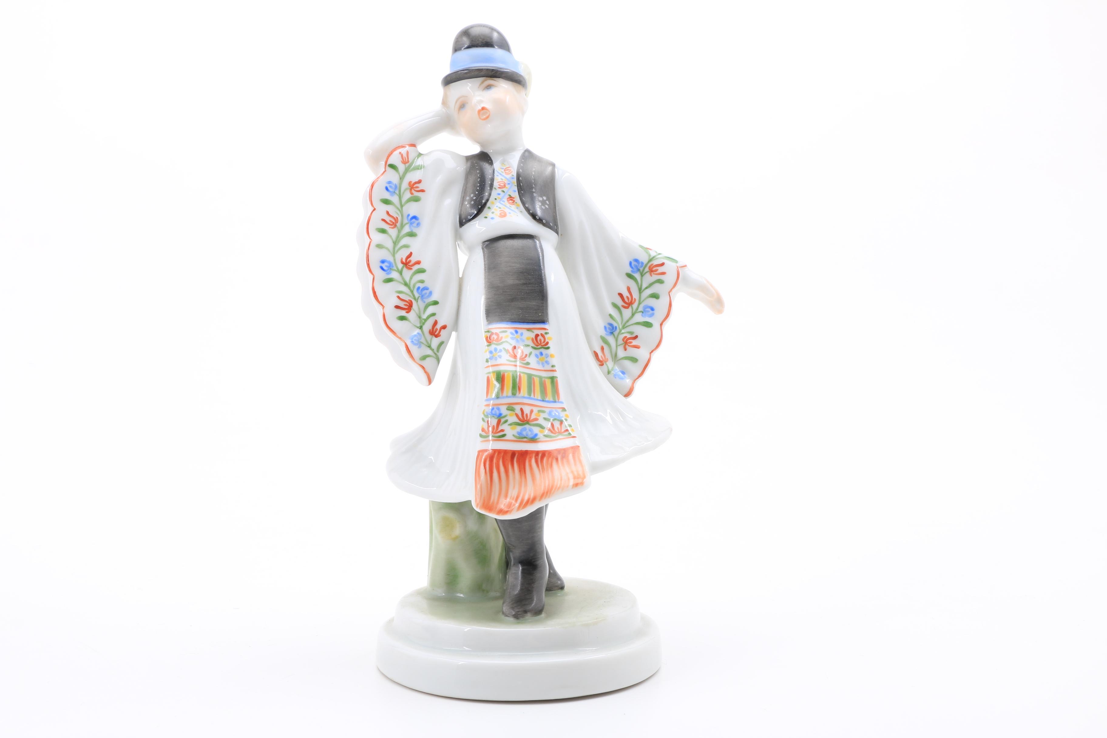Vintage Herend Hand Painted Porcelain Peasant Dancer Figurines