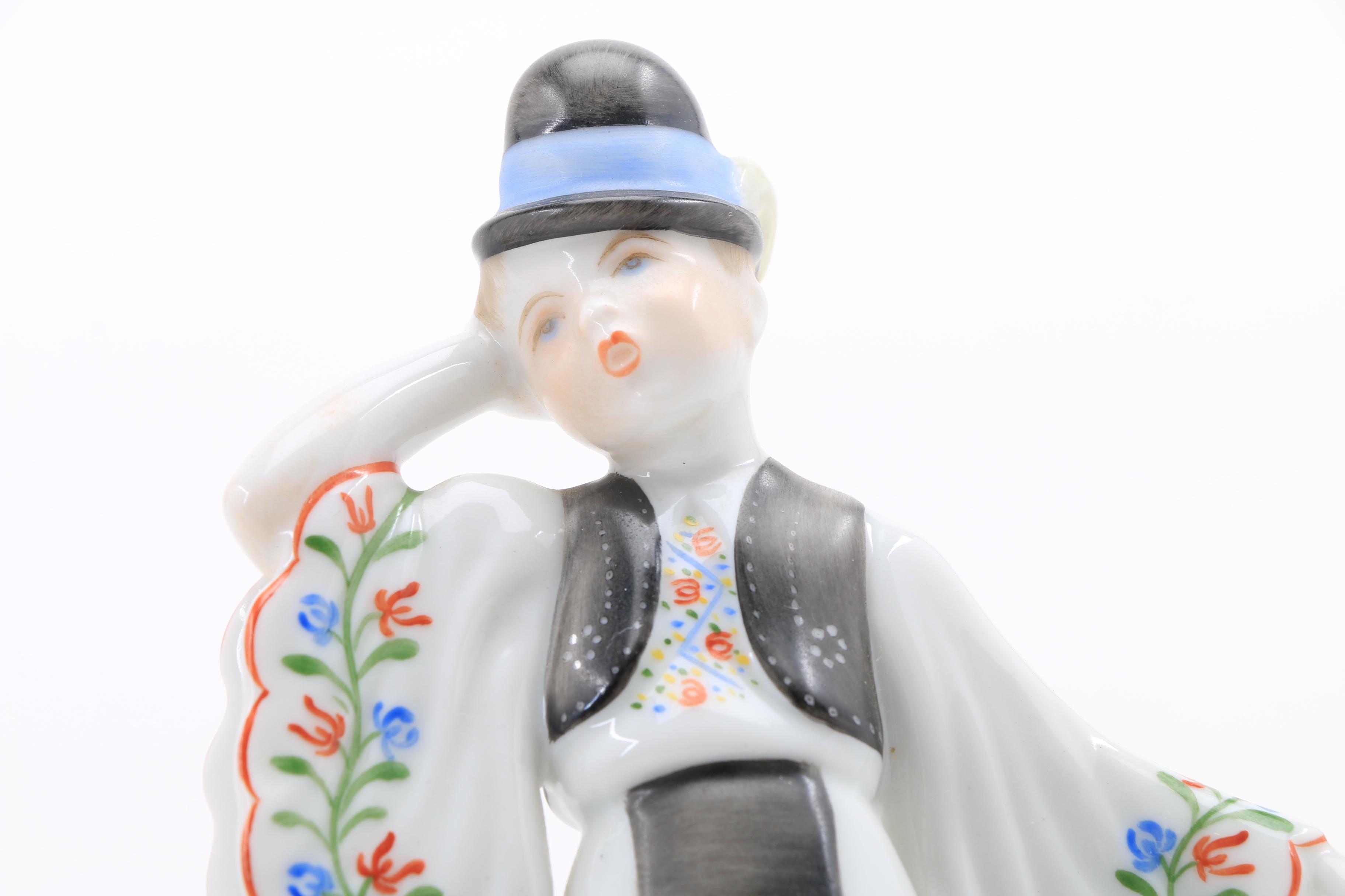 Vintage Herend Hand Painted Porcelain Peasant Dancer Figurines