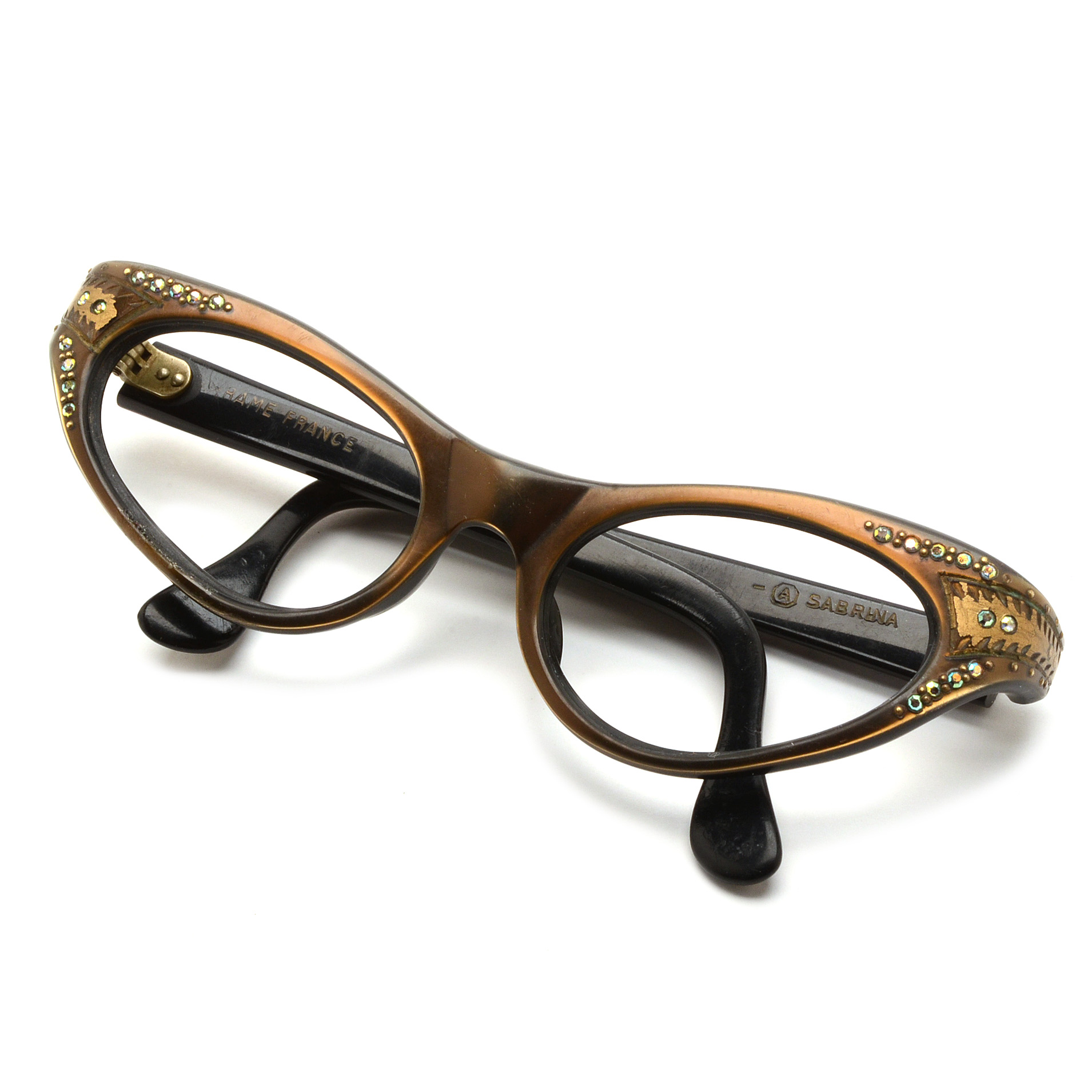 Vintage French Eyeglass Frames with Aurora Borealis Rhinestones