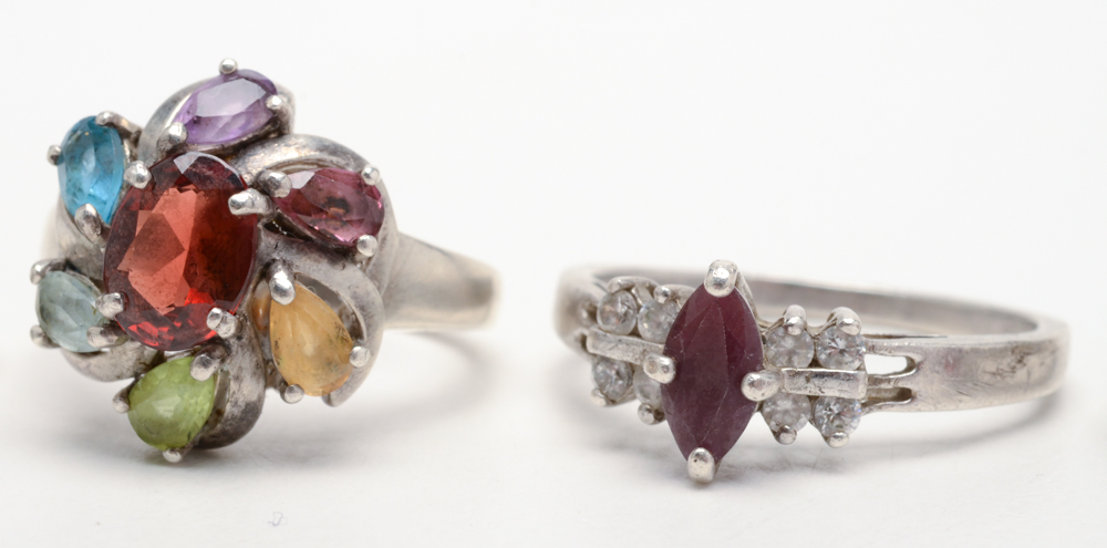 Group of Seven Sterling Silver Rings