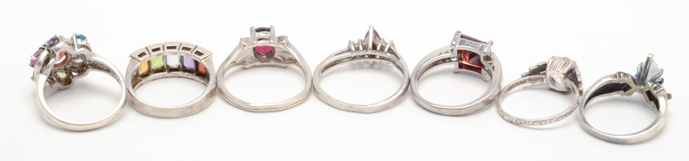 Group of Seven Sterling Silver Rings