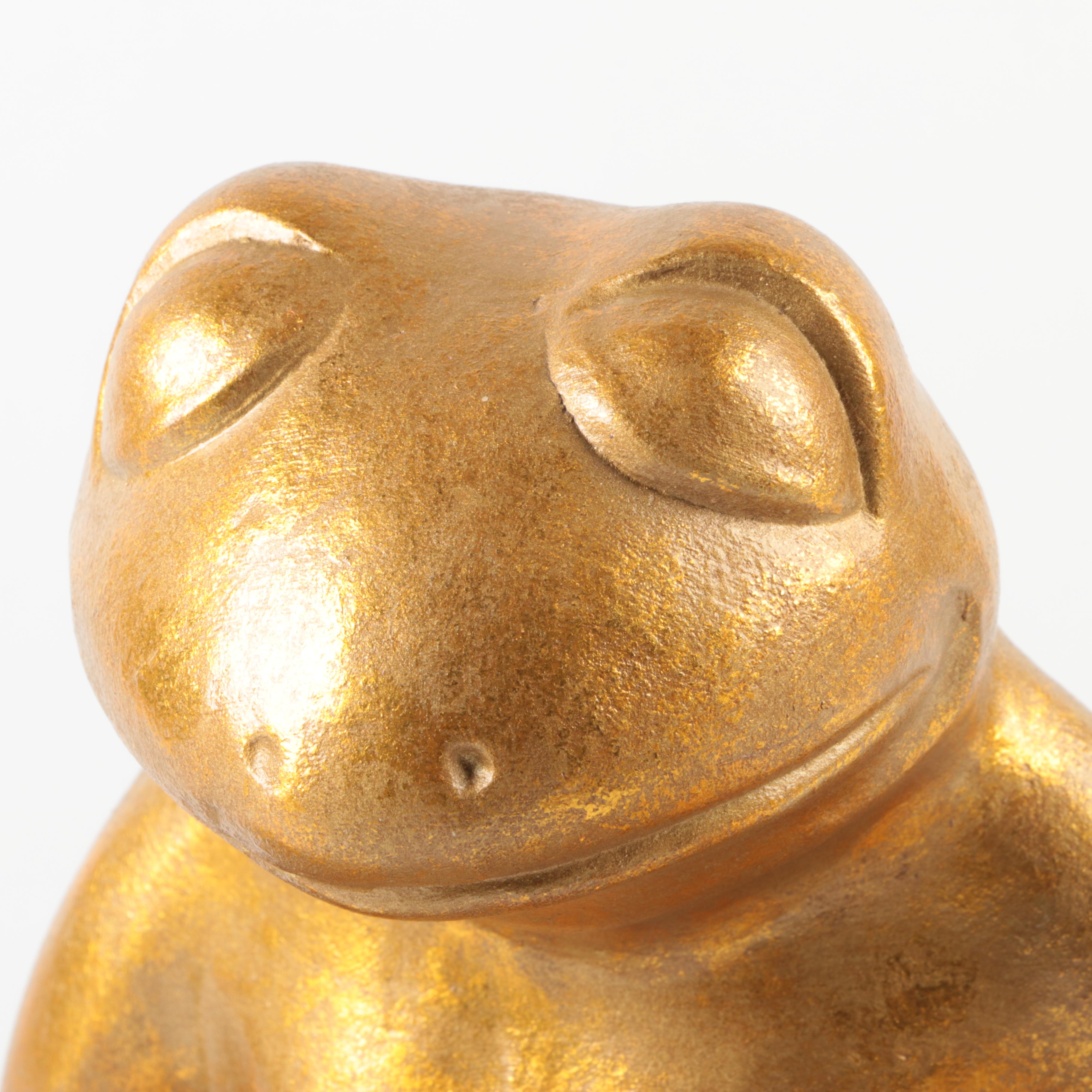 Gold Tone Stoneware Meditating Frog Statue