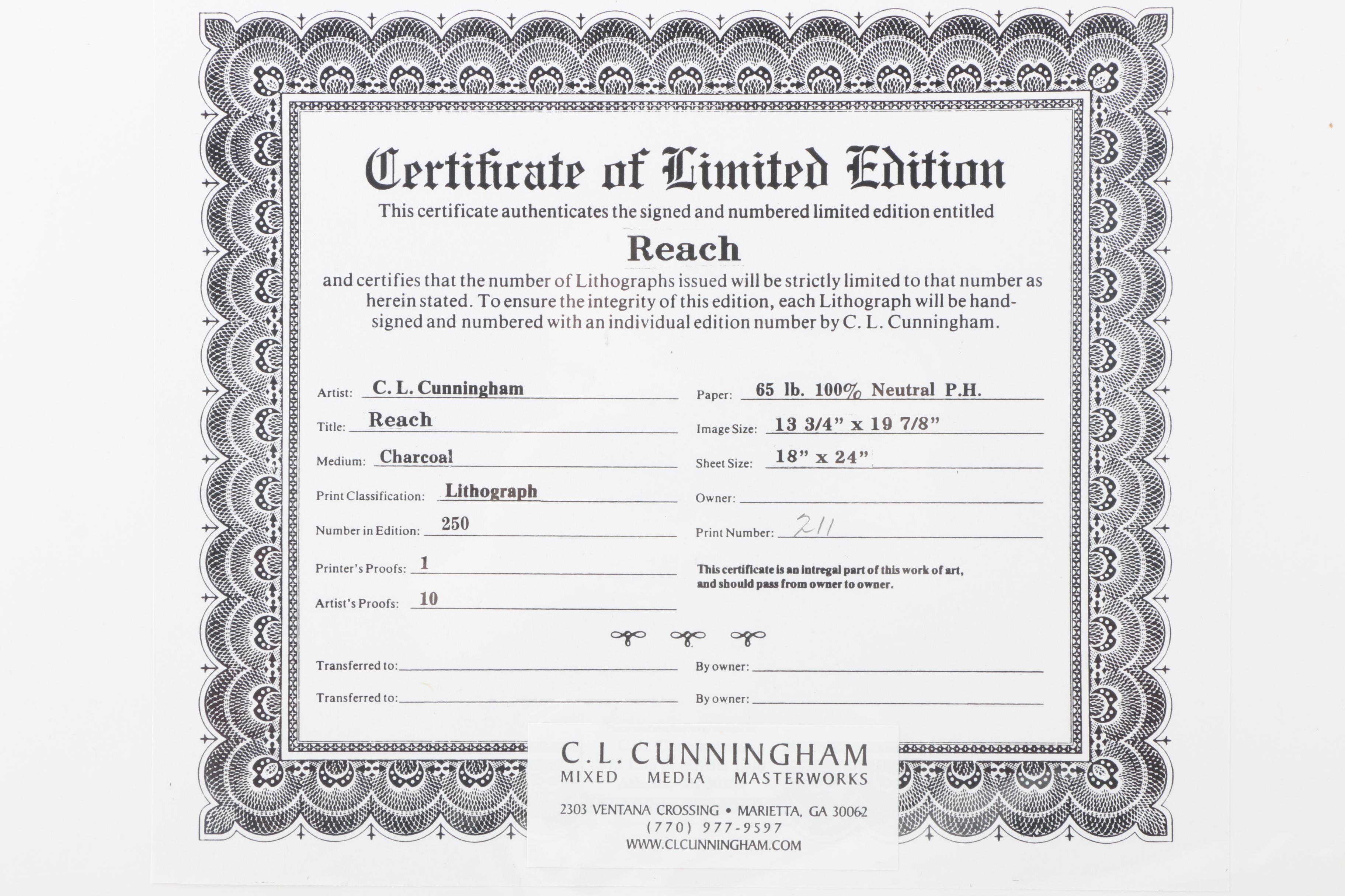 C.L. Cunningham Limited Edition Offset Lithograph "Reach"