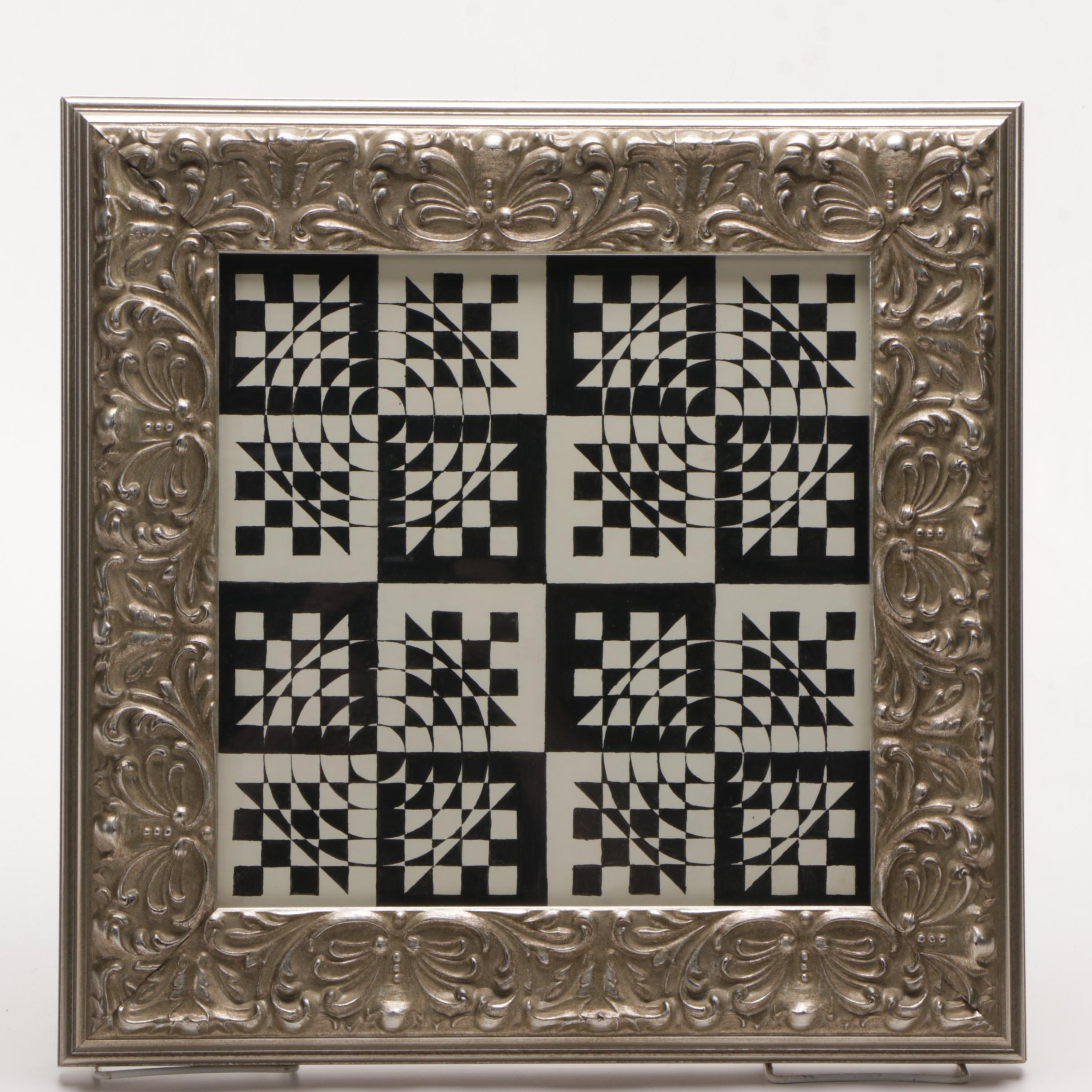 Ink Drawing on Paper of Op Art Composition