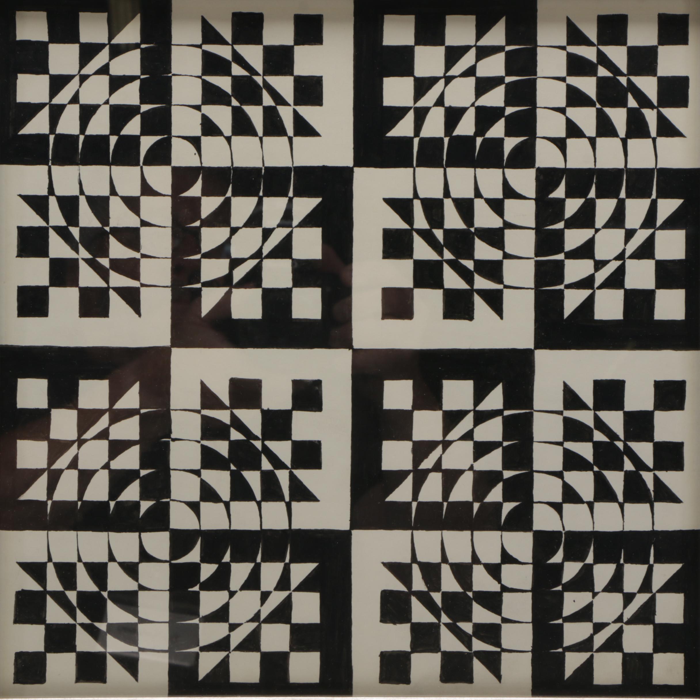 Ink Drawing on Paper of Op Art Composition