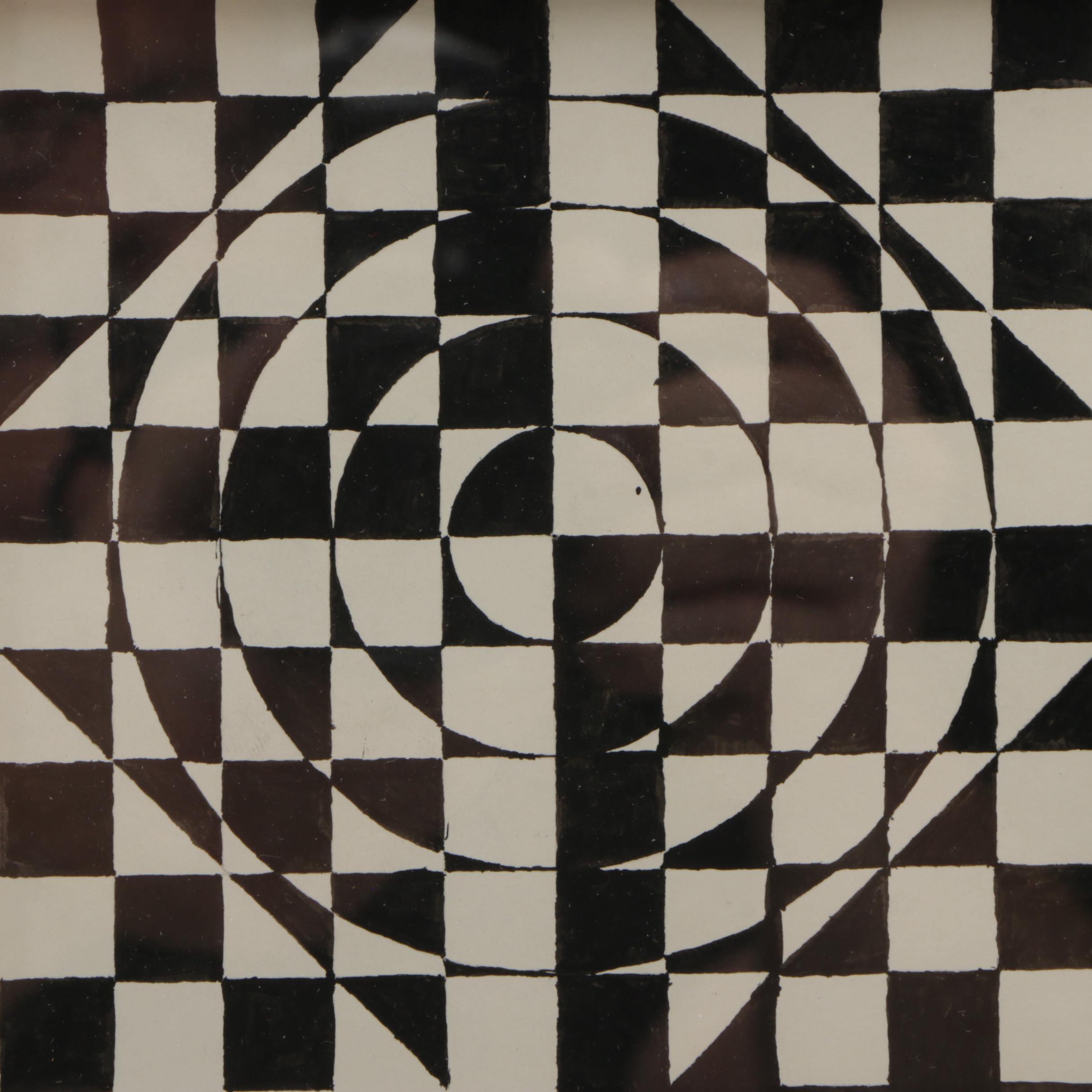 Ink Drawing on Paper of Op Art Composition