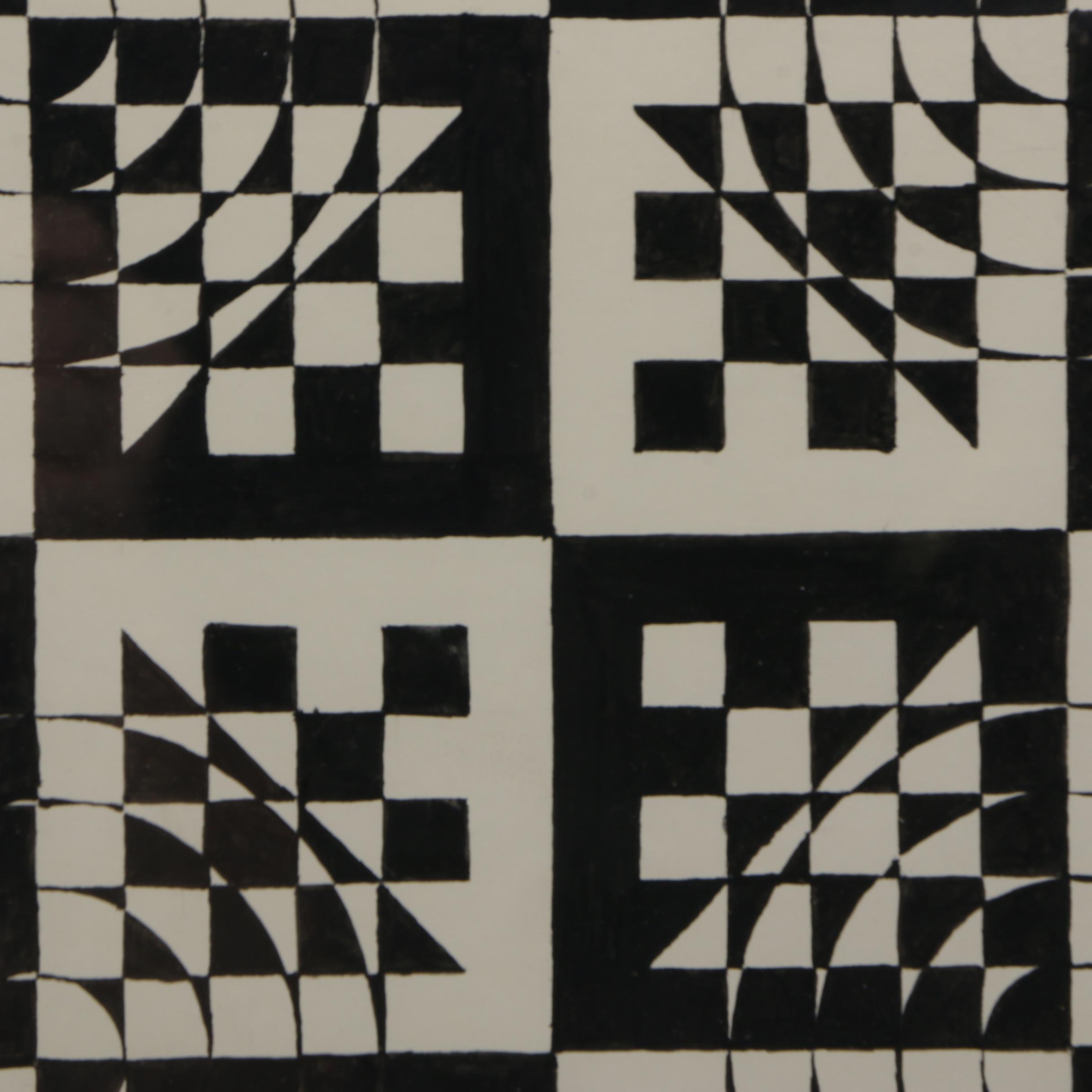 Ink Drawing on Paper of Op Art Composition