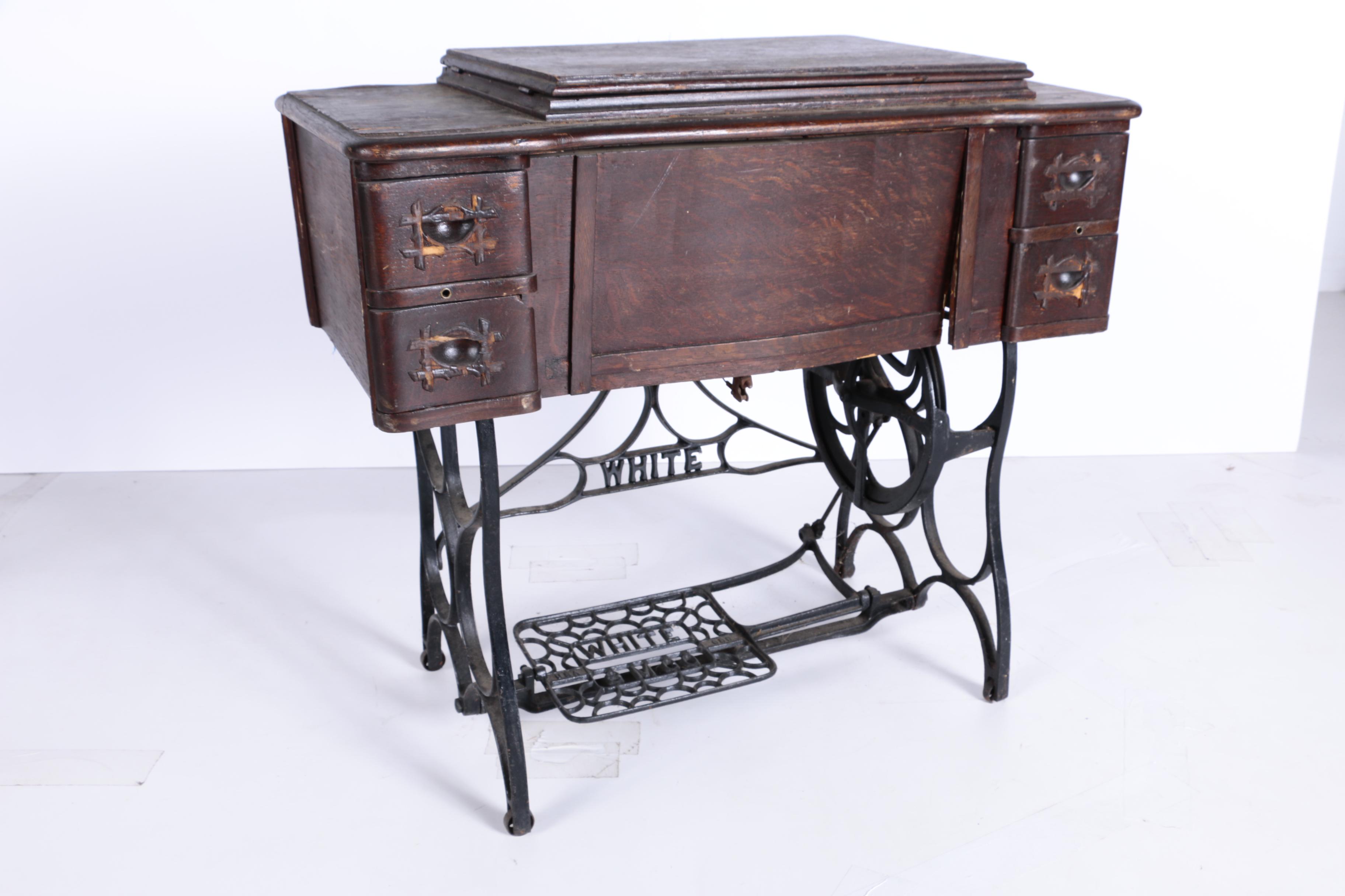 White Treadle Sewing Machine Table