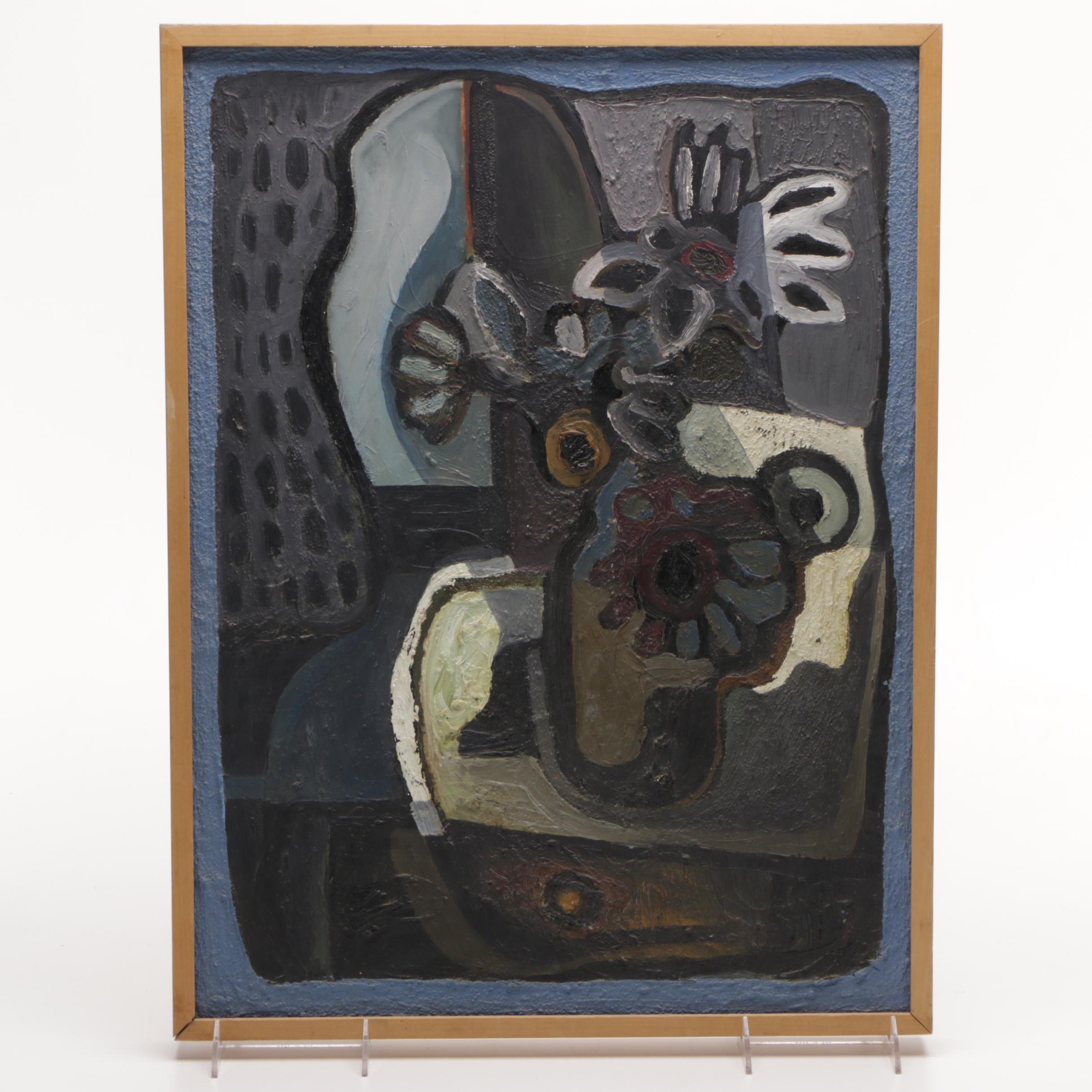 Norman Baasch 1961 Oil on Masonite "Still Life With Sunflowers and Mirror"