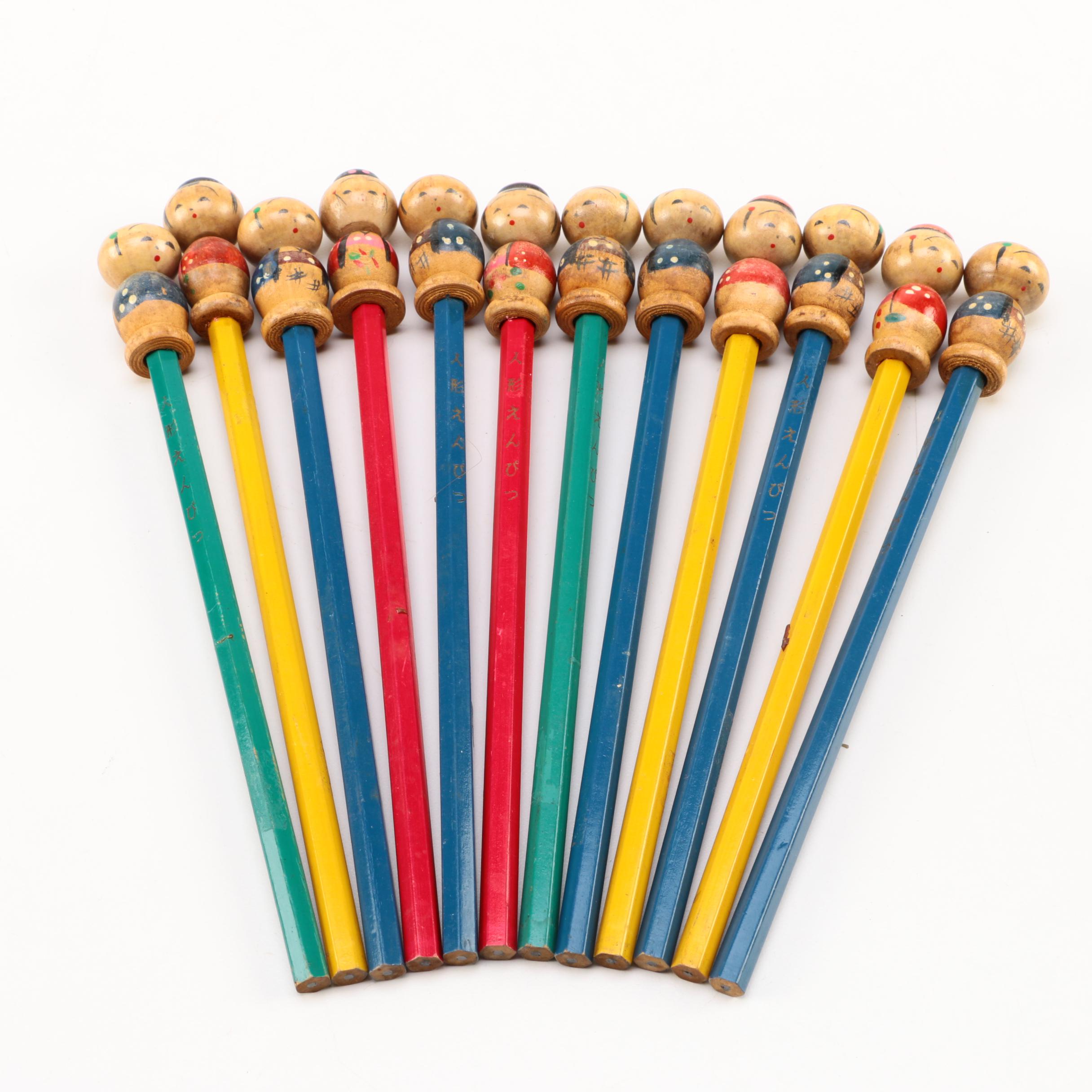 Vintage Chinese Souvenir Pencils with Toppers