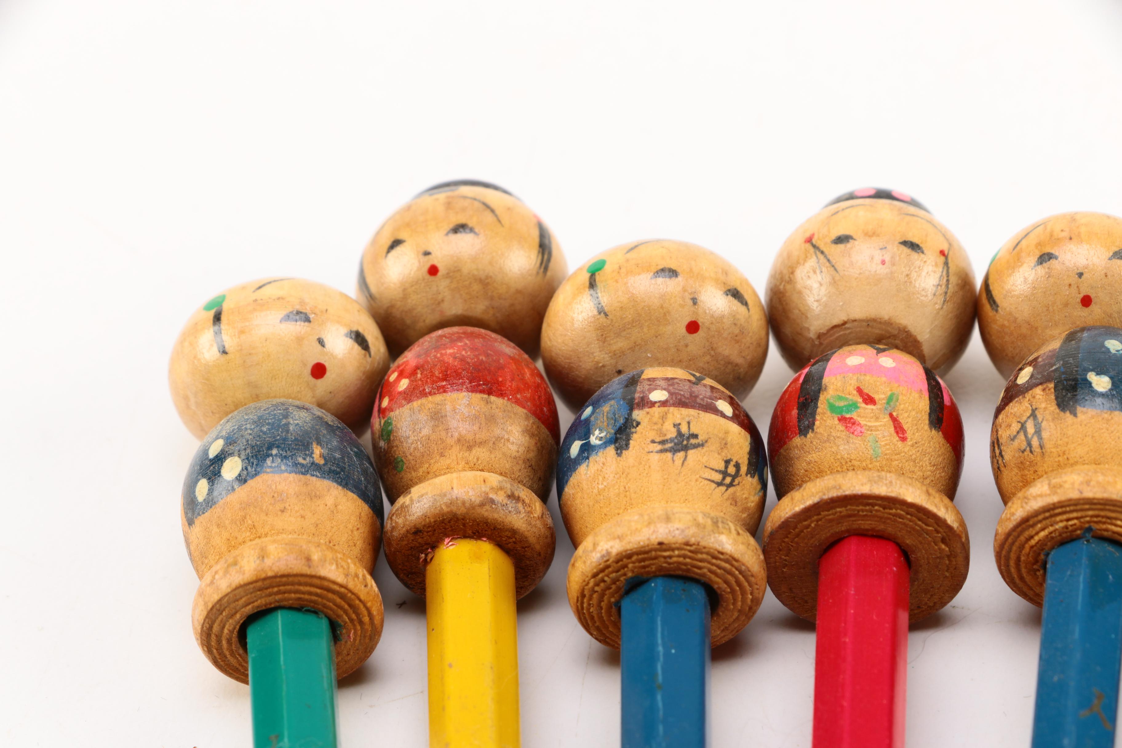 Vintage Chinese Souvenir Pencils with Toppers