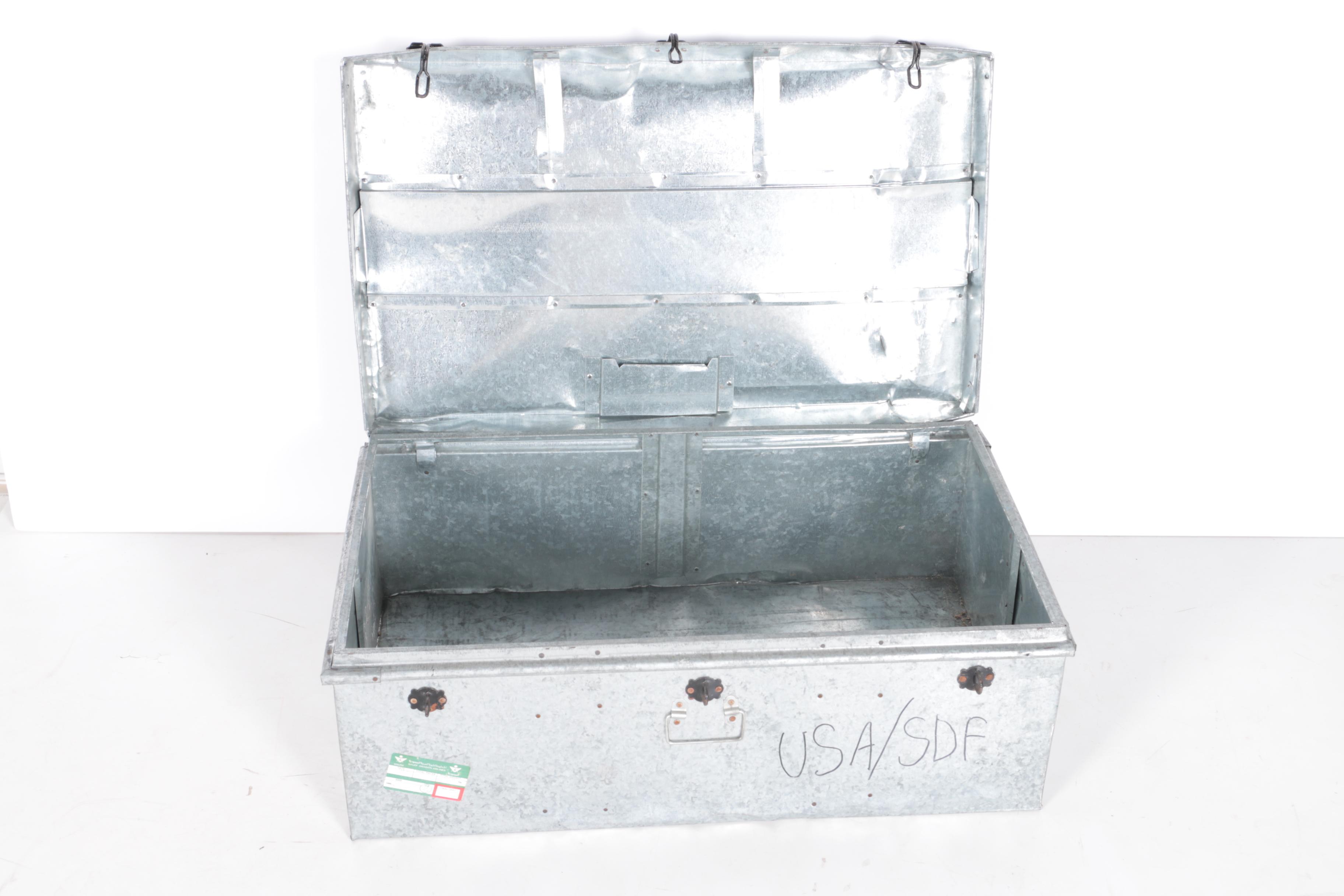 Two Large Galvanized Steel Storage Trunks