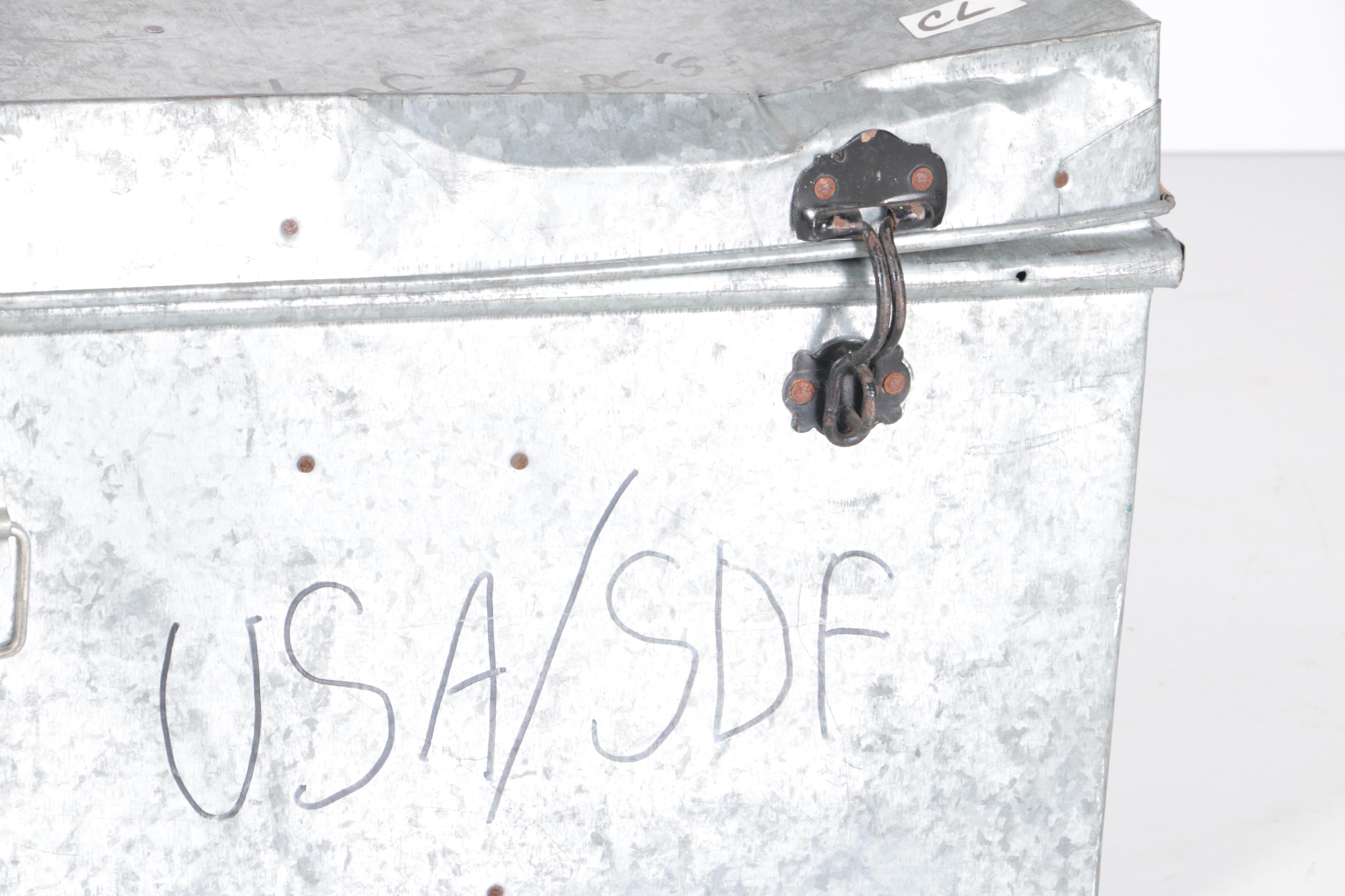 Two Large Galvanized Steel Storage Trunks