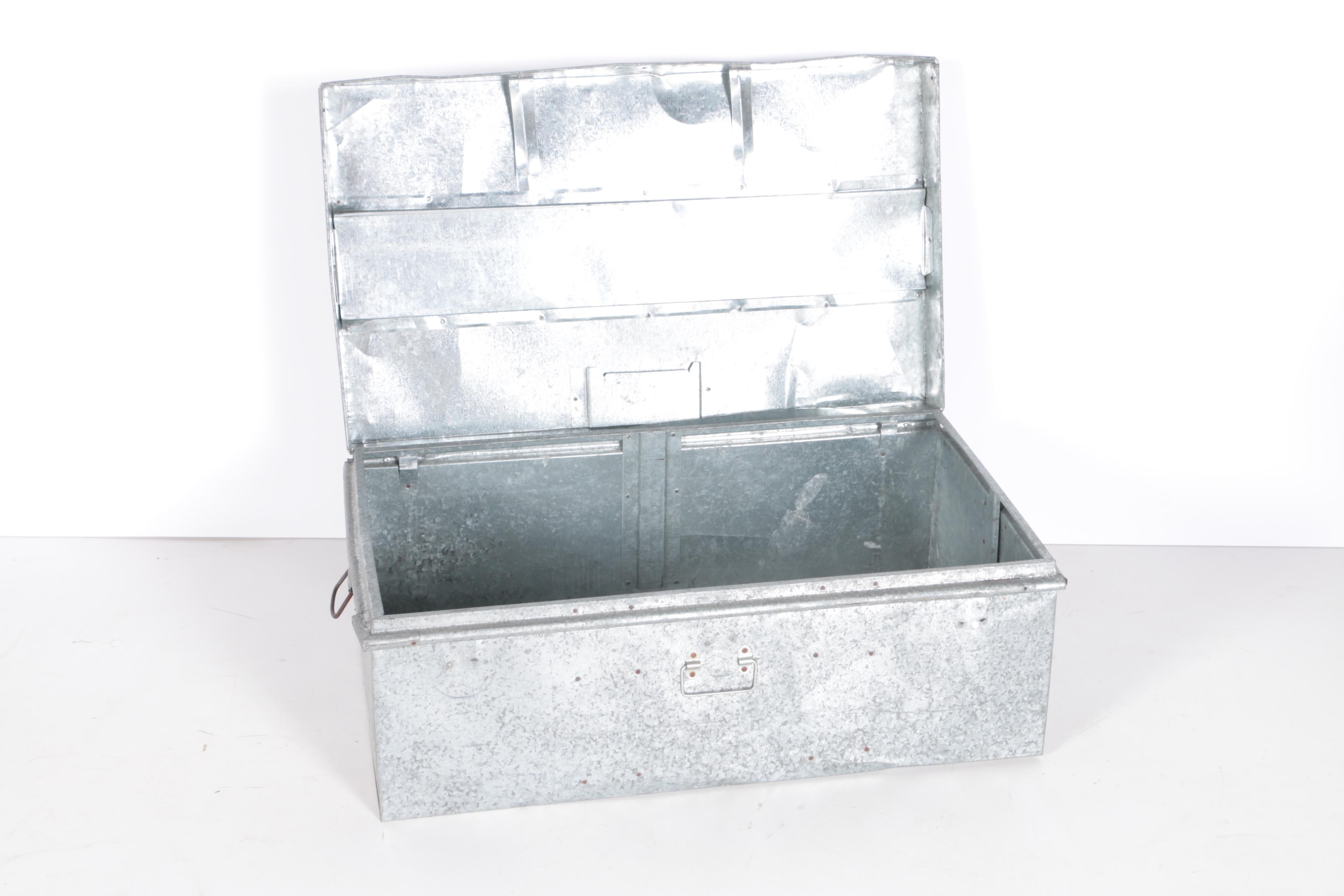 Two Large Galvanized Steel Storage Trunks