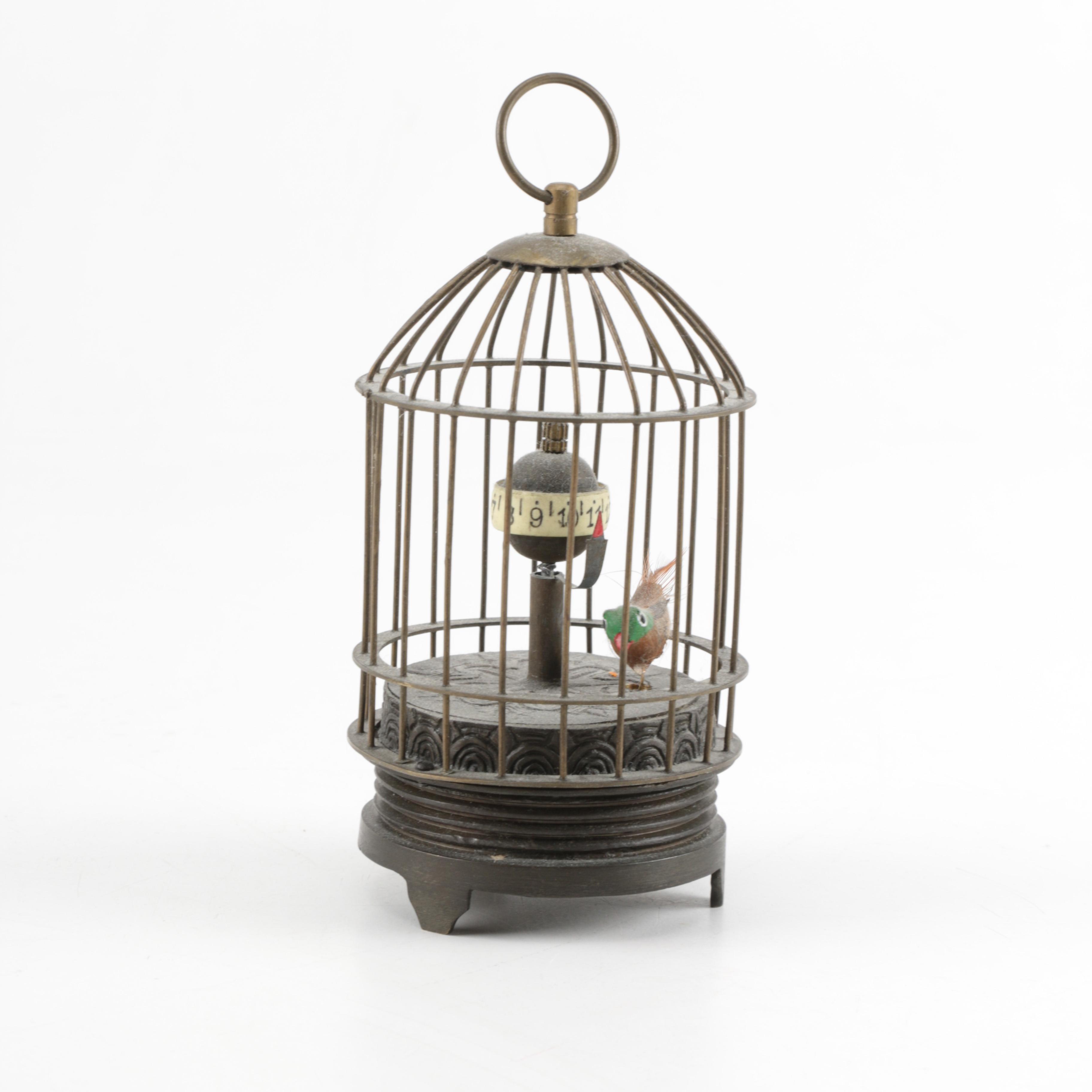 Wind-up Vintage Bird in Bird Cage Clock