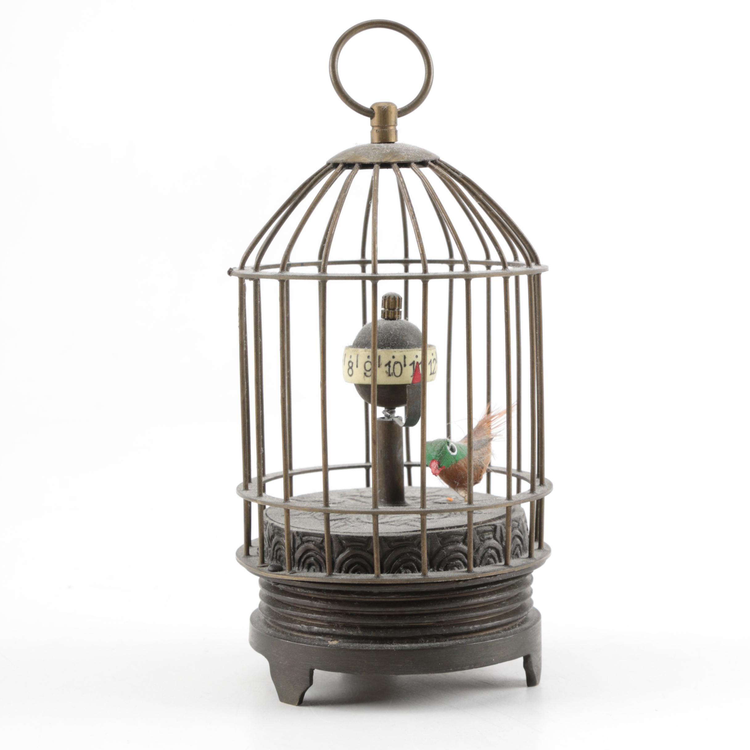 Wind-up Vintage Bird in Bird Cage Clock