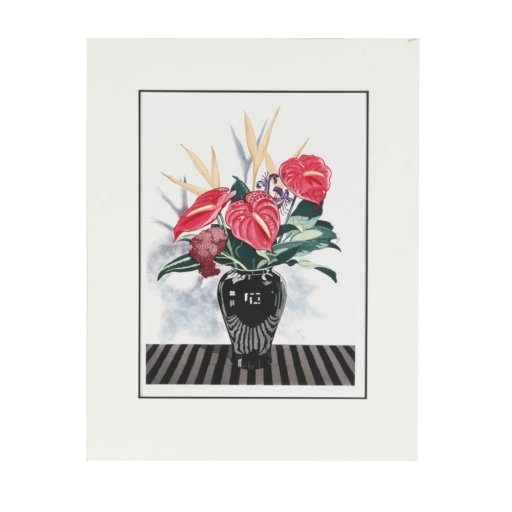Sherrie Wolf Signed Limited Edition Aquatint Etching "Bouquet of Anthuriums"