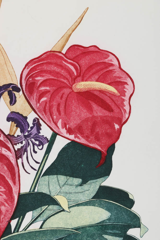 Sherrie Wolf Signed Limited Edition Aquatint Etching "Bouquet of Anthuriums"