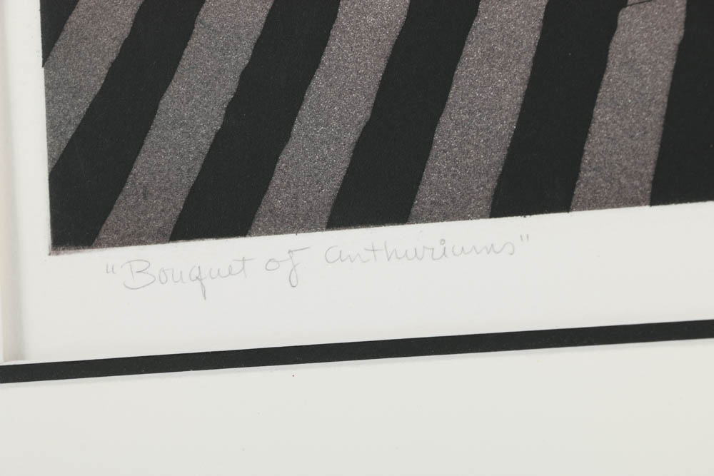 Sherrie Wolf Signed Limited Edition Aquatint Etching "Bouquet of Anthuriums"