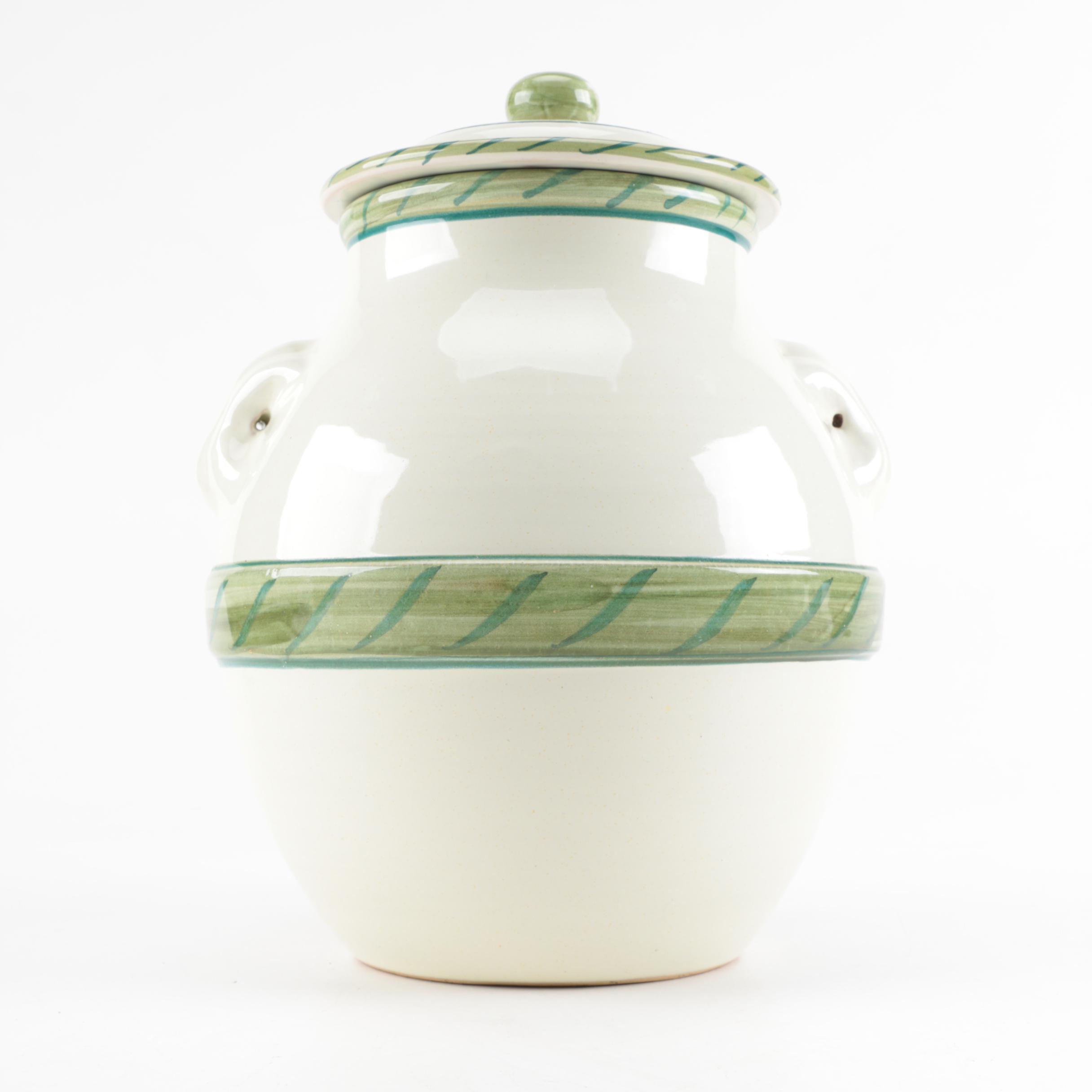 Italian Hand-Painted Ceramic Beverage Server with Metal Spigot