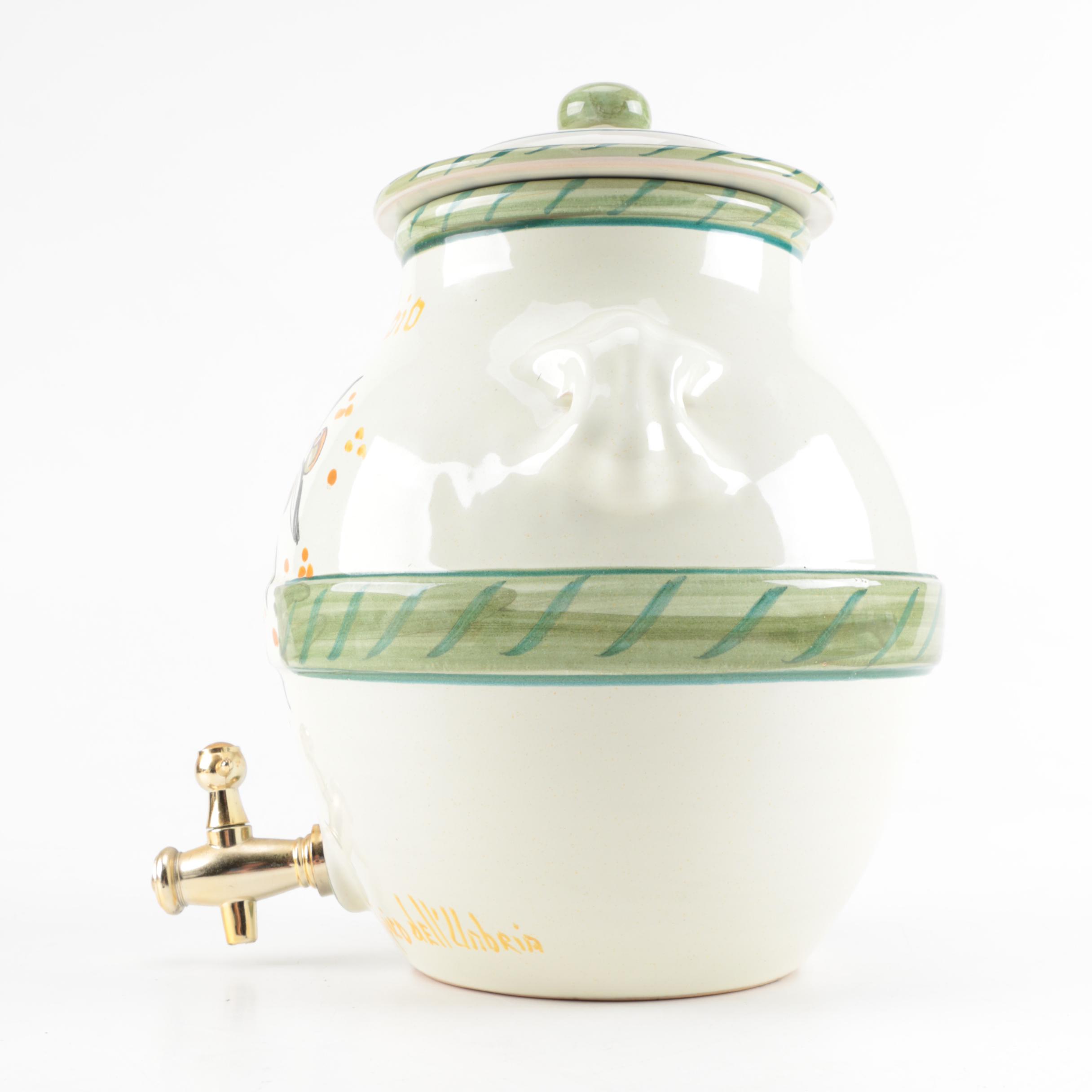 Italian Hand-Painted Ceramic Beverage Server with Metal Spigot